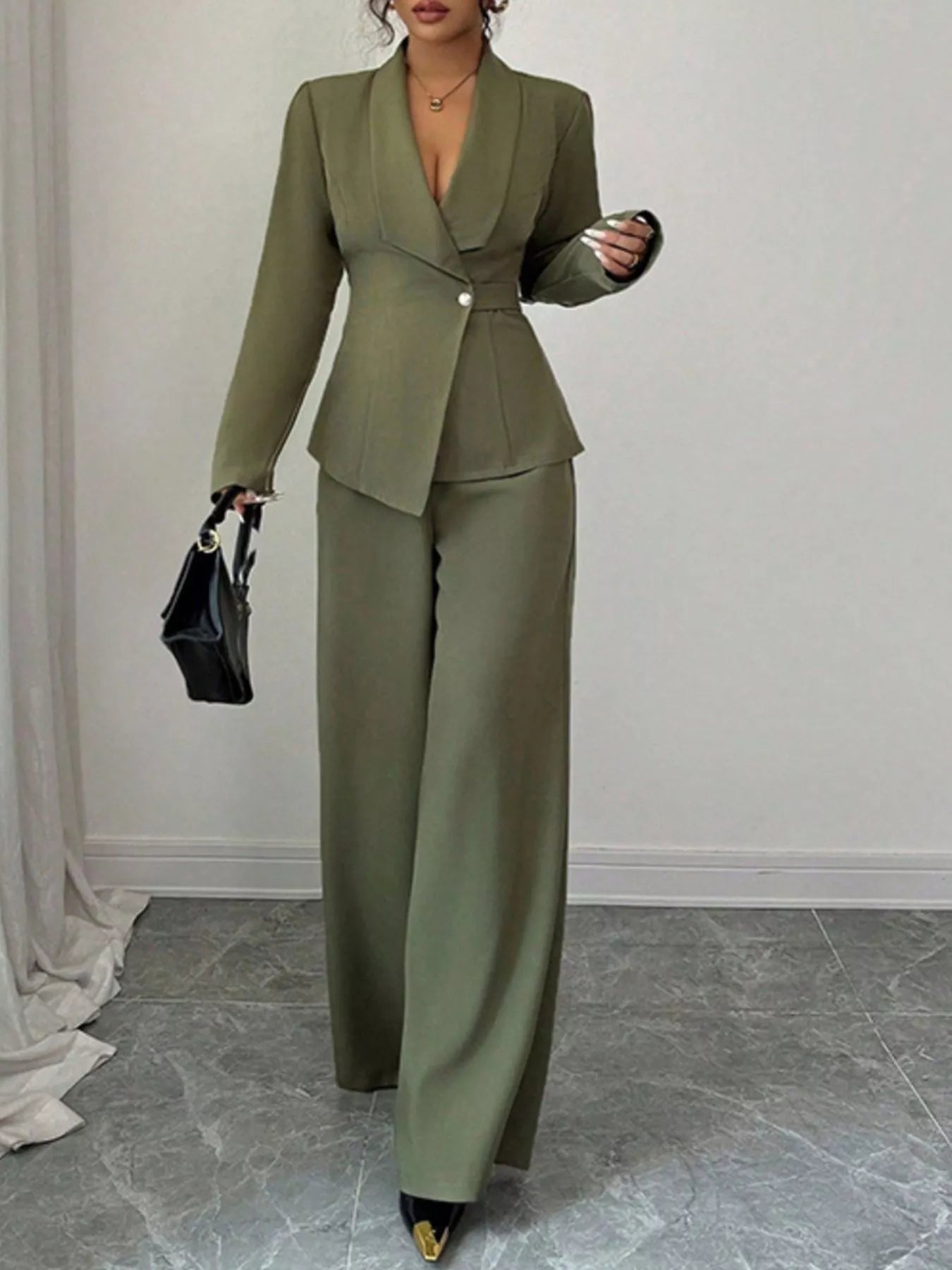 One Button Blazer and Pants Set
