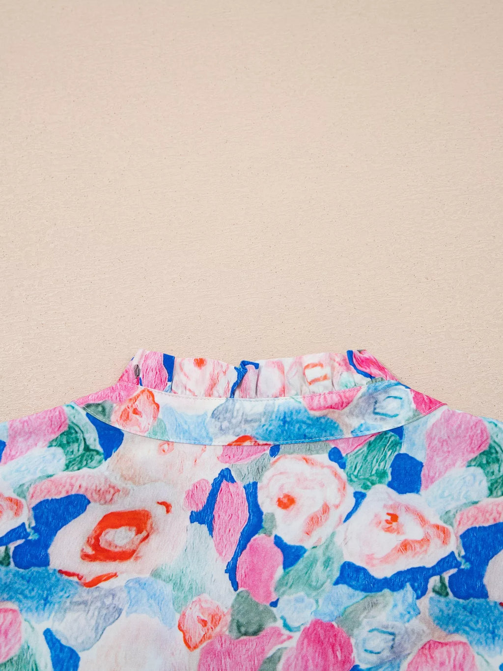 Floral Print Tie V Neck Contrast Detail Ruffle Short Sleeve Blouse