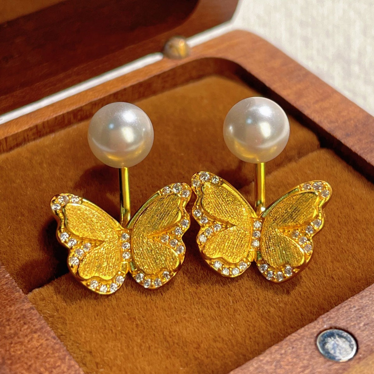 18K Gold-Plated Pearl Butterfly Earrings