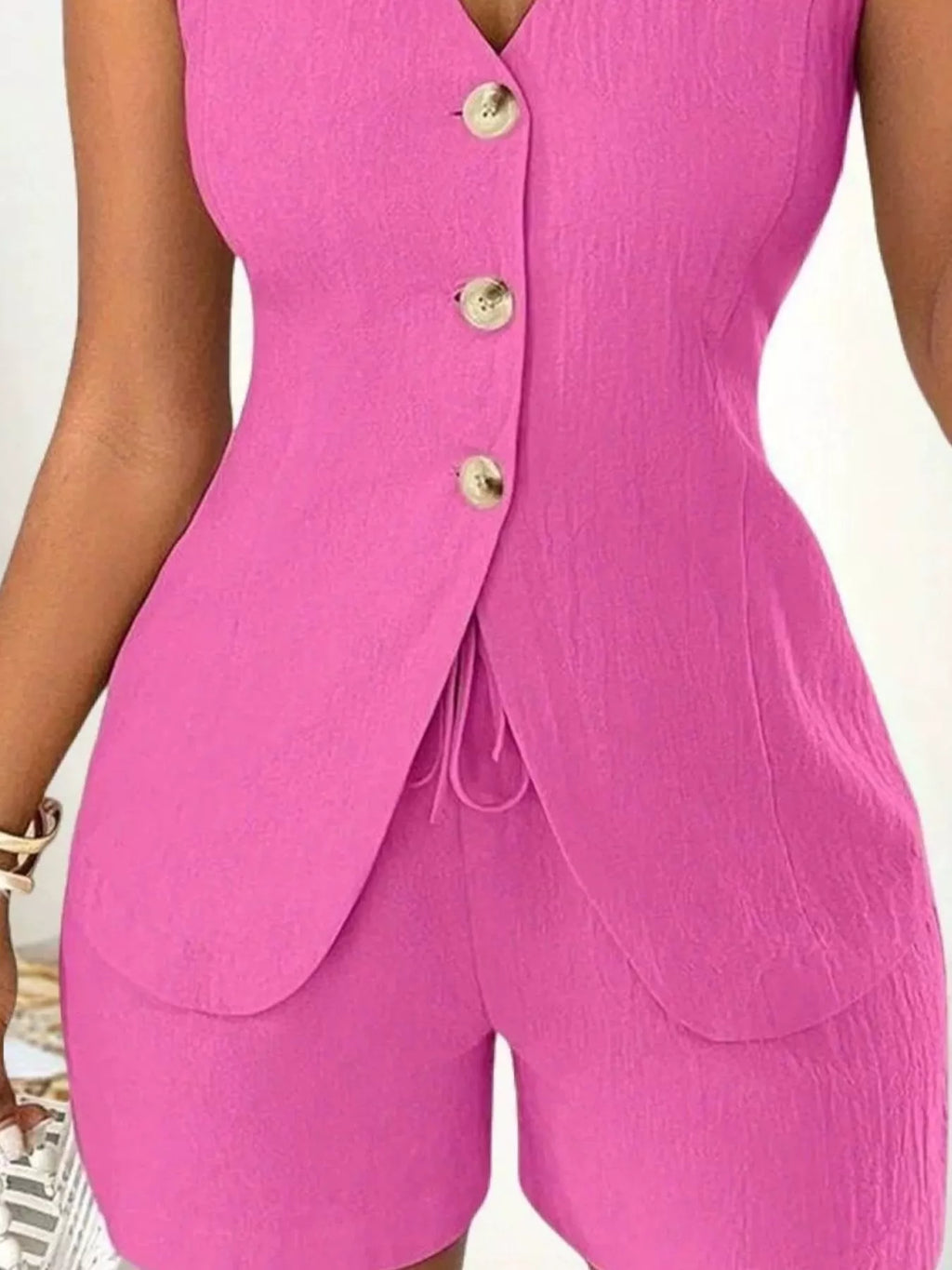 Sleeveless Button-Down Vest & Shorts Set