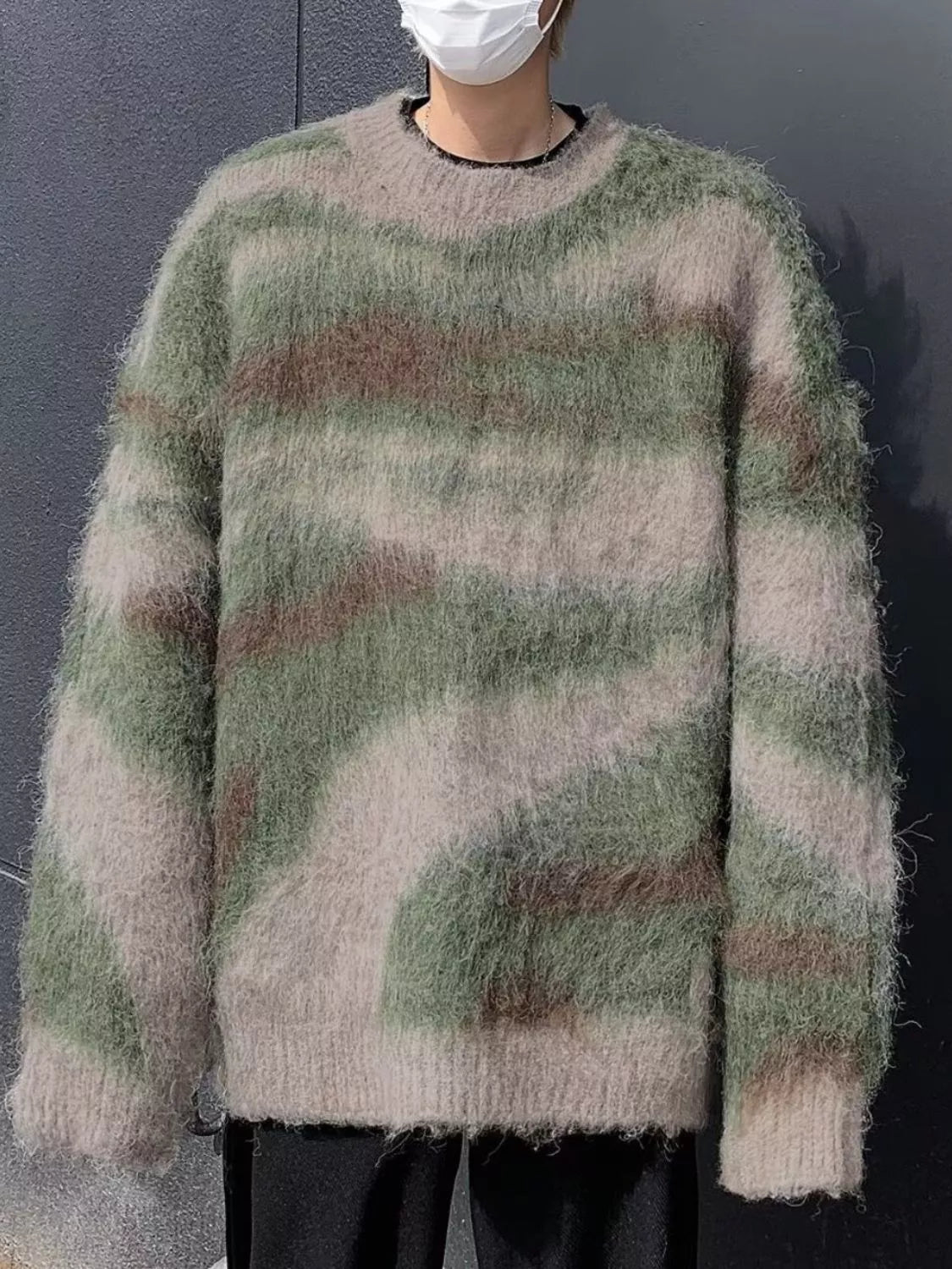 Men's Fuzzy Knit Long Sleeve Sweater