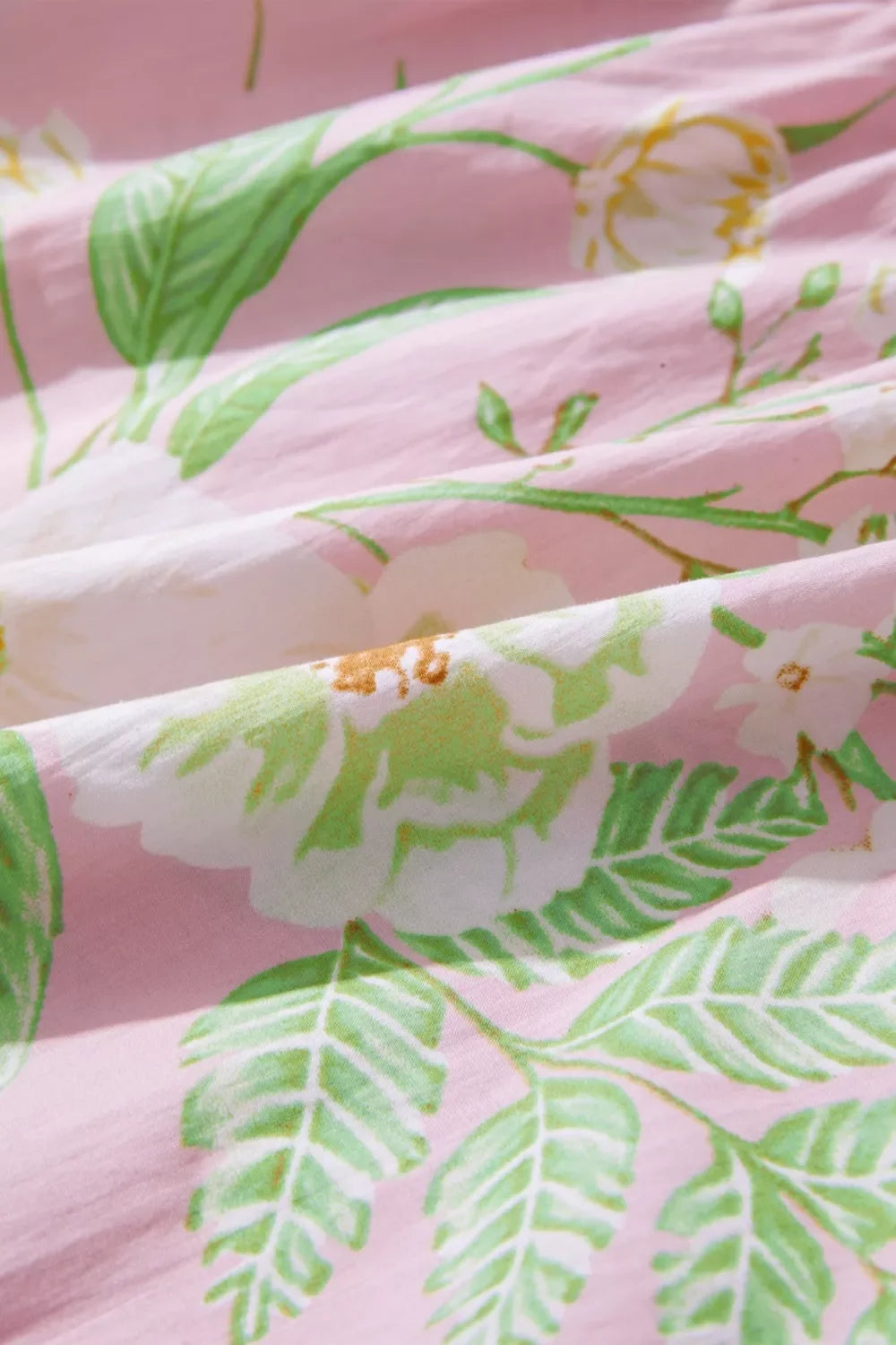 Floral Print Short Puff Sleeve High Waist Tiered Dress