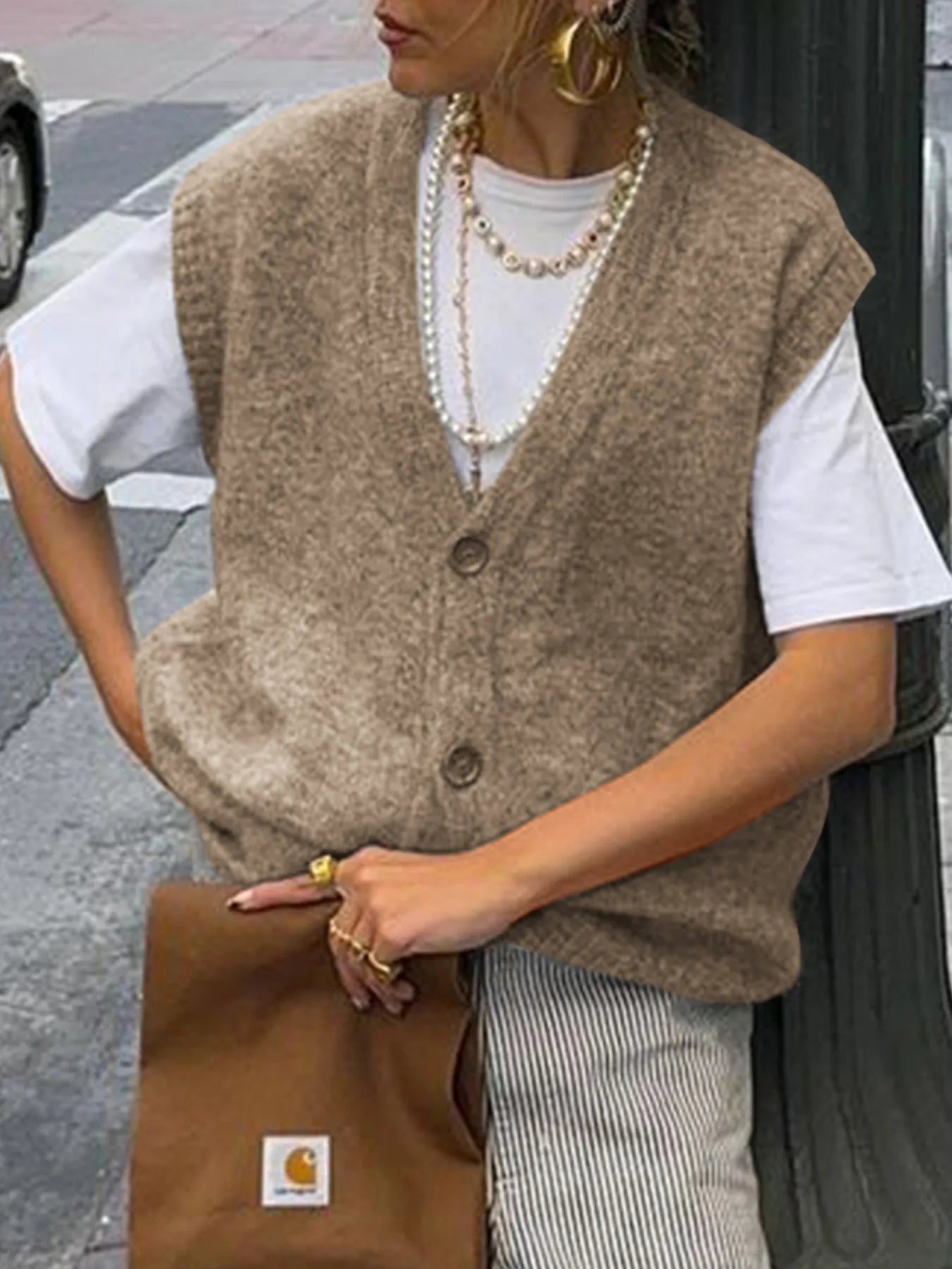 Button-Front Sweater Vest