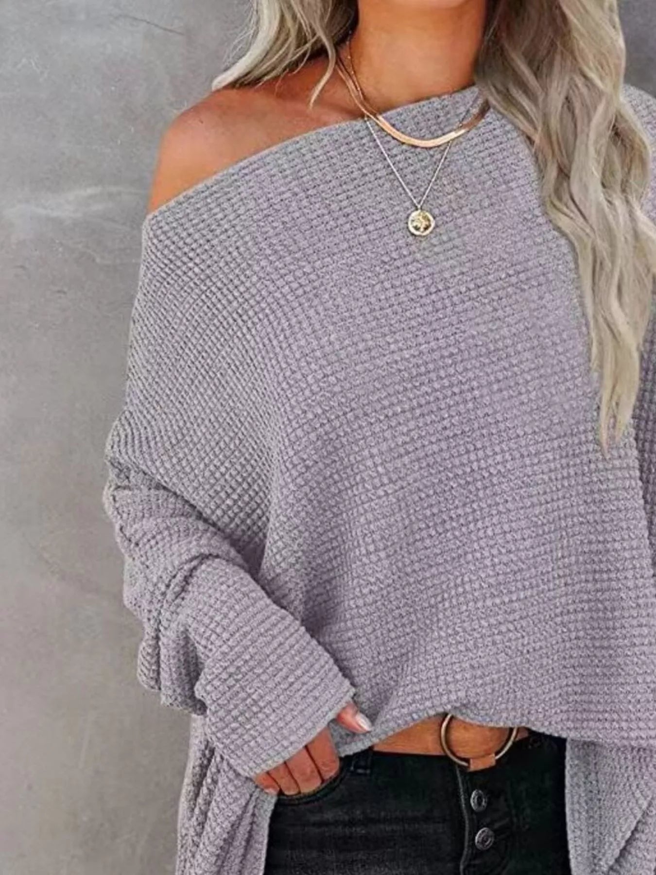 Waffle Knit Boat Neck T-Shirt