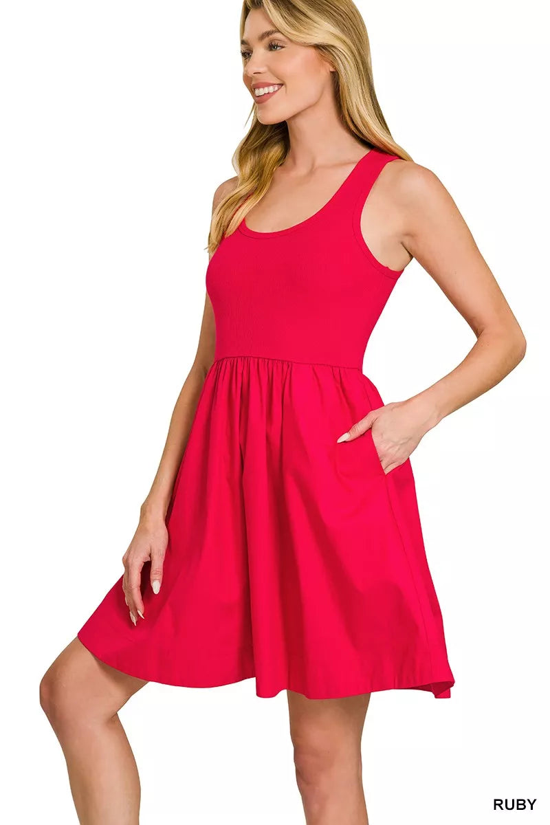 Zenana Combined Knit & Woven Midi Dress