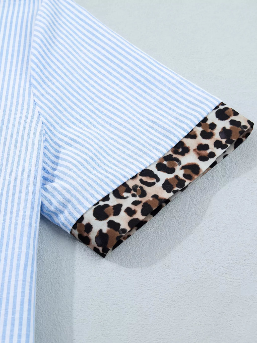 Stripe Leopard Contrast Collar Short Sleeve Shirt