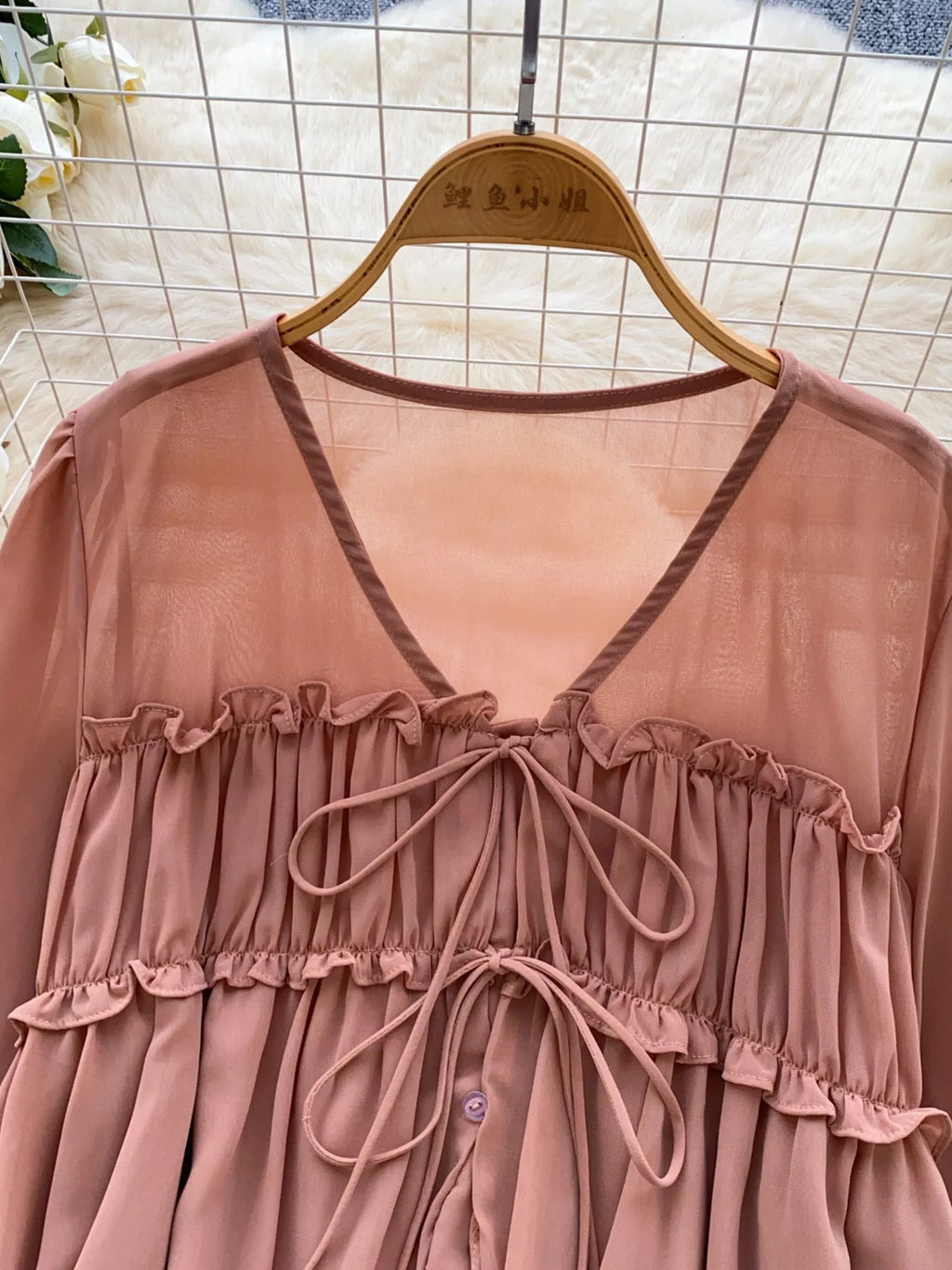 Ruffle Tie-Front Chiffon Blouse