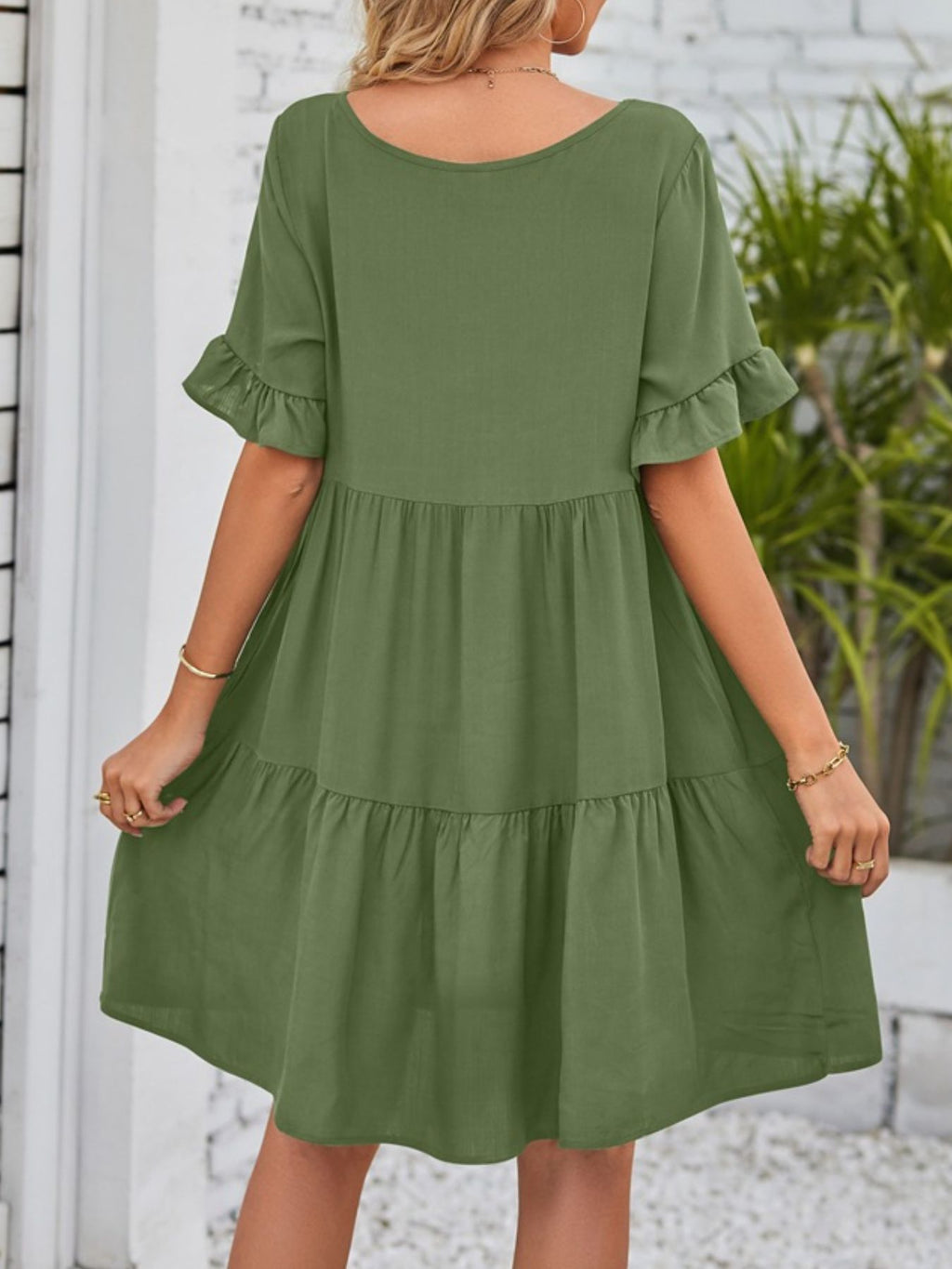 Ruffled Sleeve Tiered Mini Dress