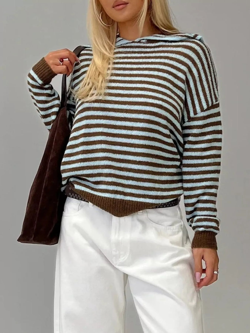 Striped Knit Dropped Shoulder Sweater
