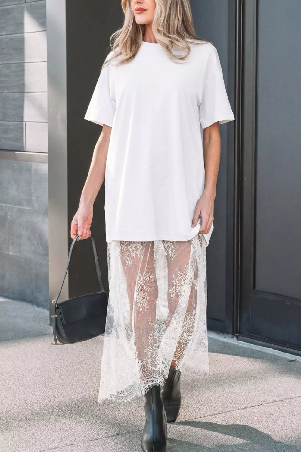 Lace Patchwork Casual T-Shirt Dress