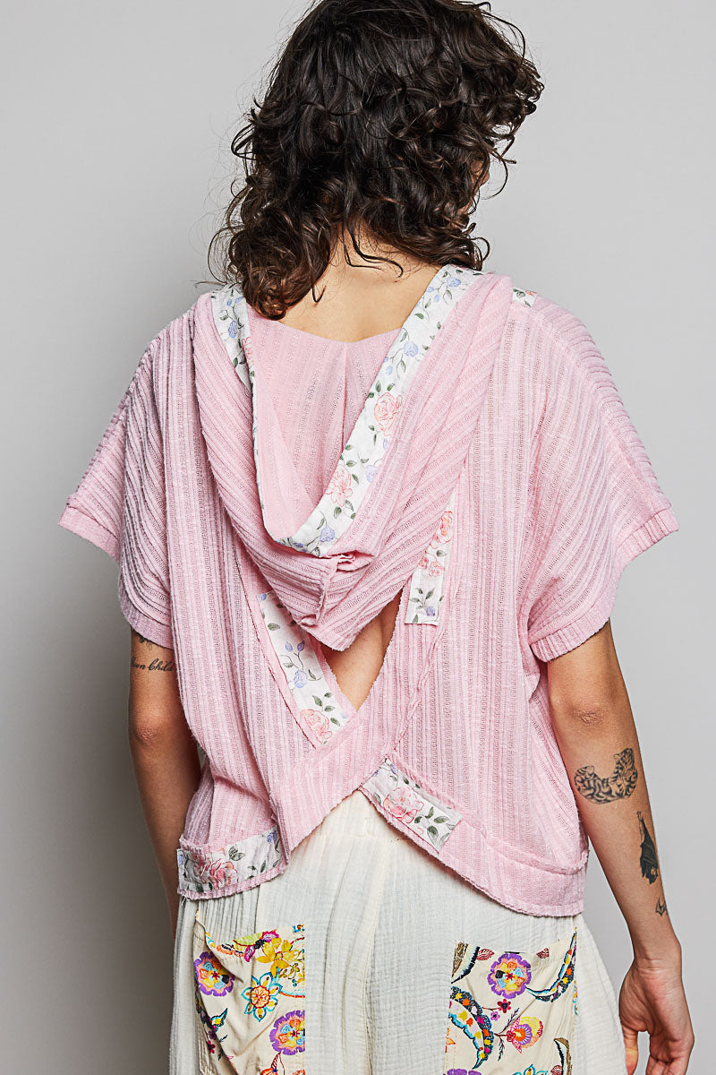 POL Short Sleeve Hooded Top with Back-Open Detail
