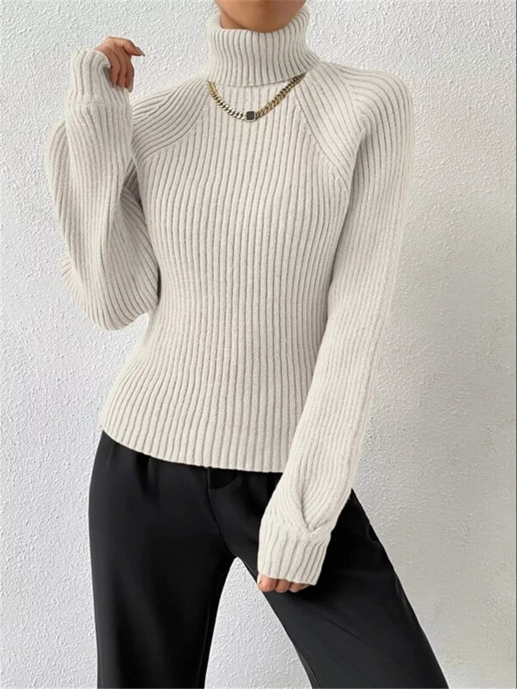 Ribbed Knit Turtleneck Sweater