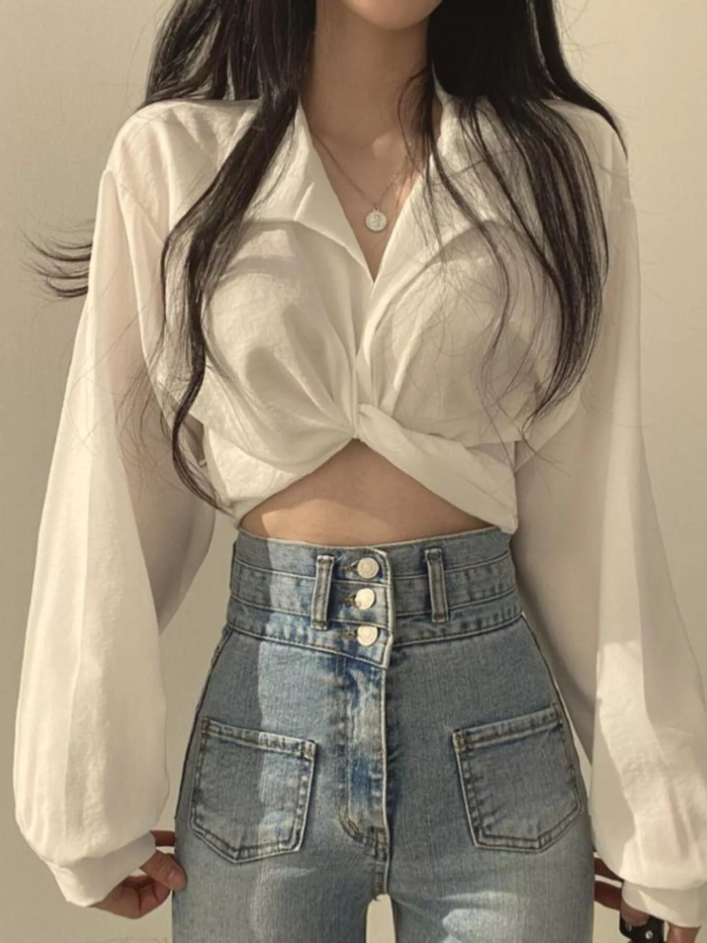 Twisted Front Long Sleeve Shirt
