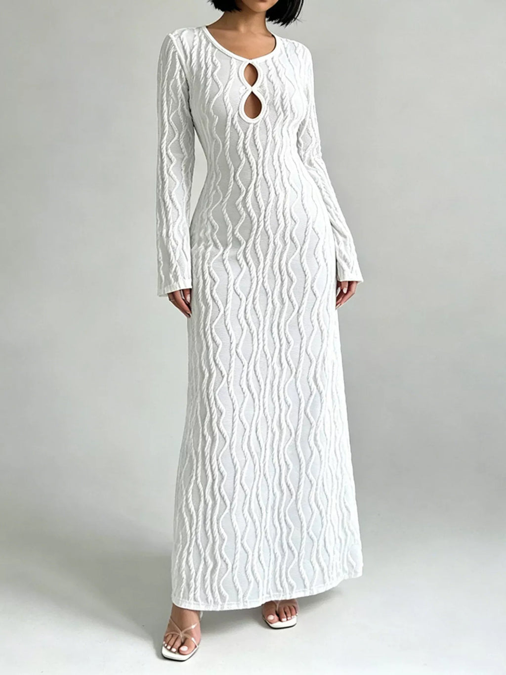Textured Cut-Out Long Sleeve Maxi Dress