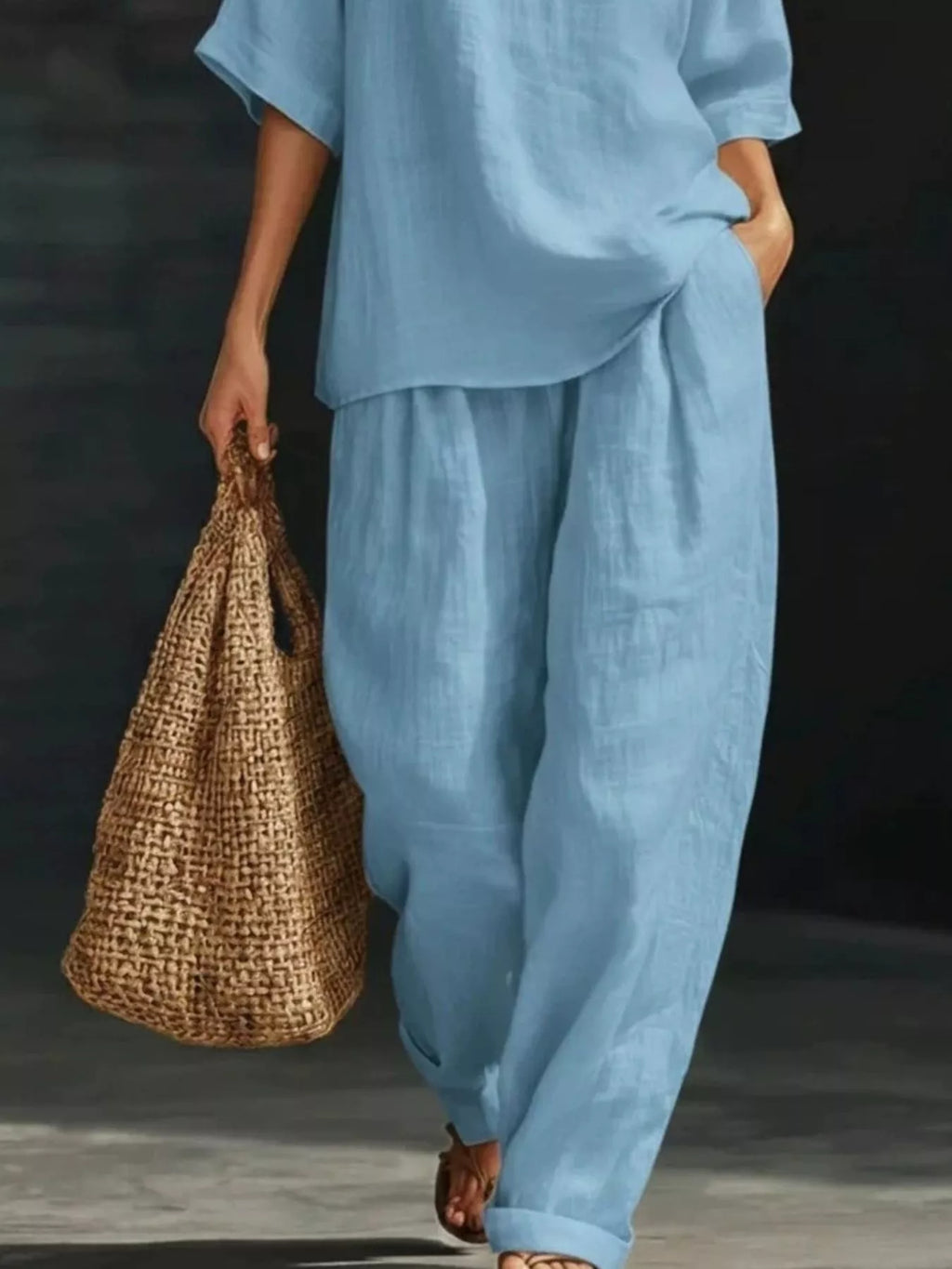 Half Sleeve Loose Fit Top and Pants Set