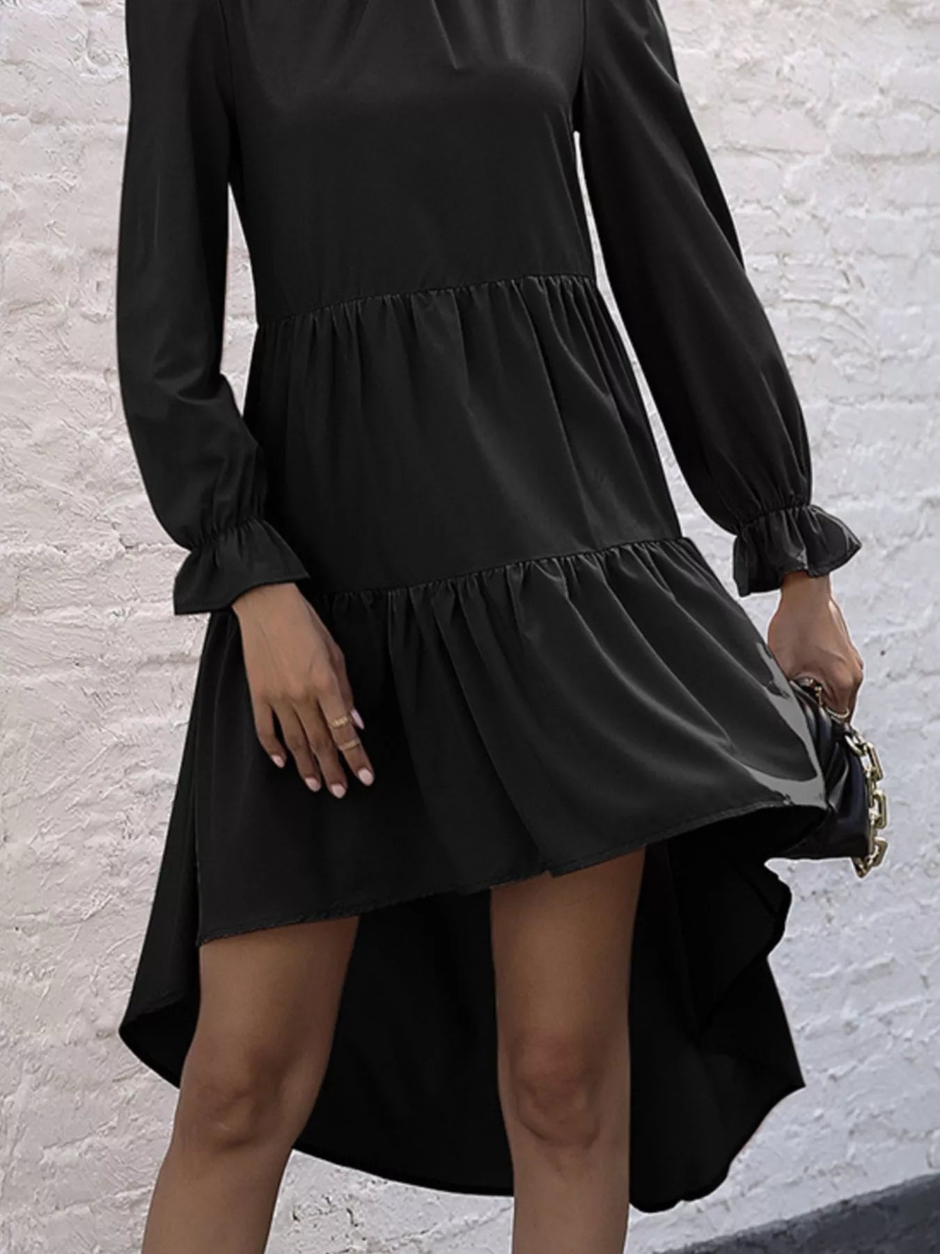 High-Low Flounce Sleeve Dress