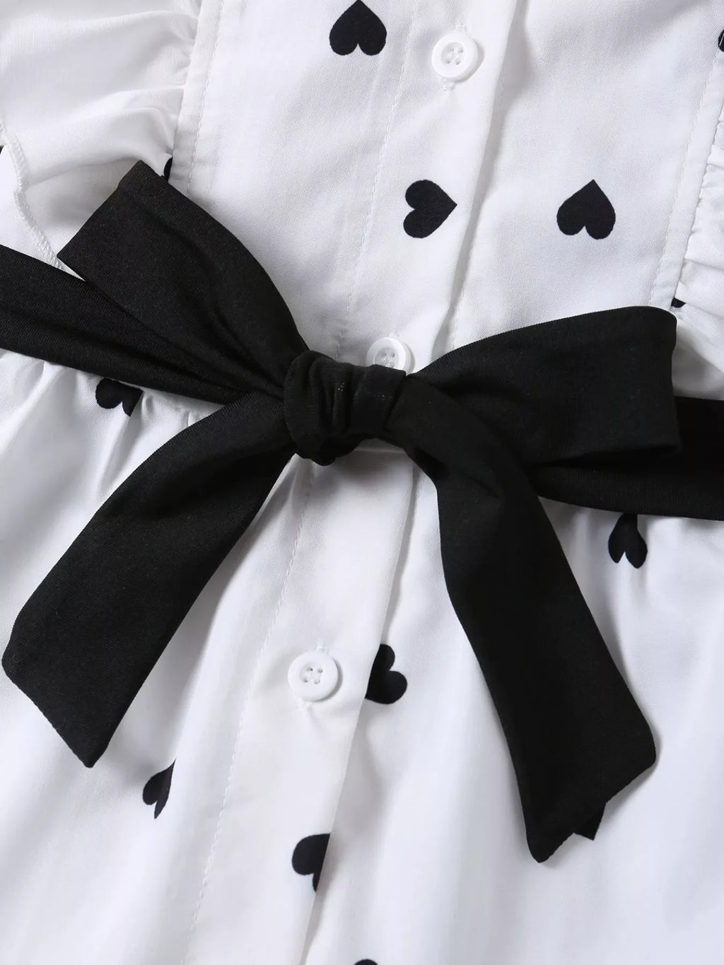 Children's Heart Print Ruffle Trim Shirt & Pants Set with Tie