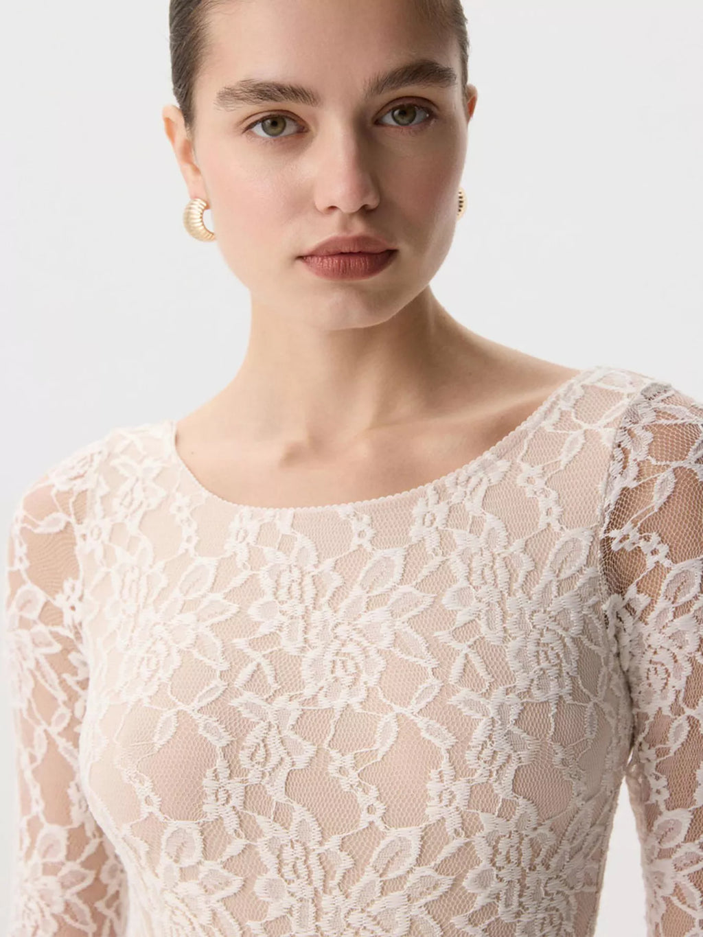 Lace Round Neck Long Sleeve Top