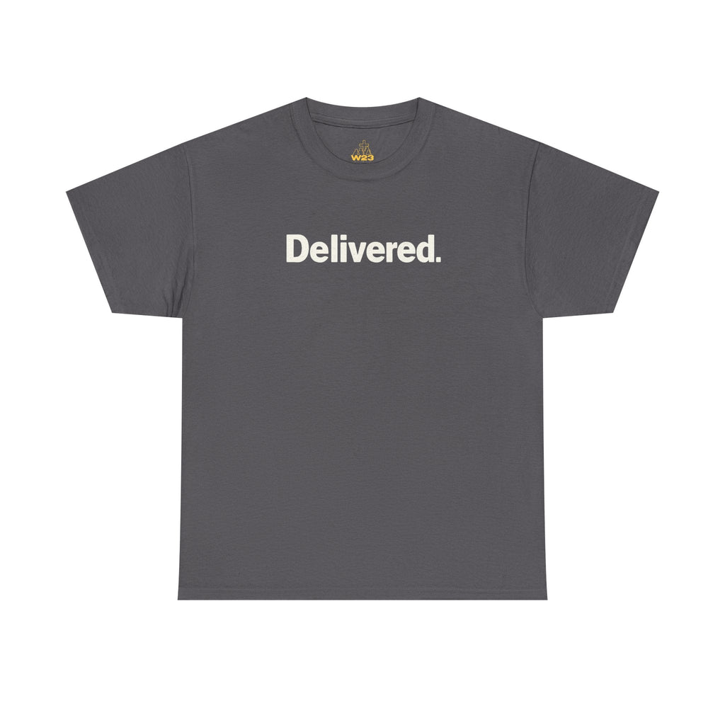 Delivered. Heaven Sent Christian T-Shirt — Faith-Based Graphic Tee with Back Label Design