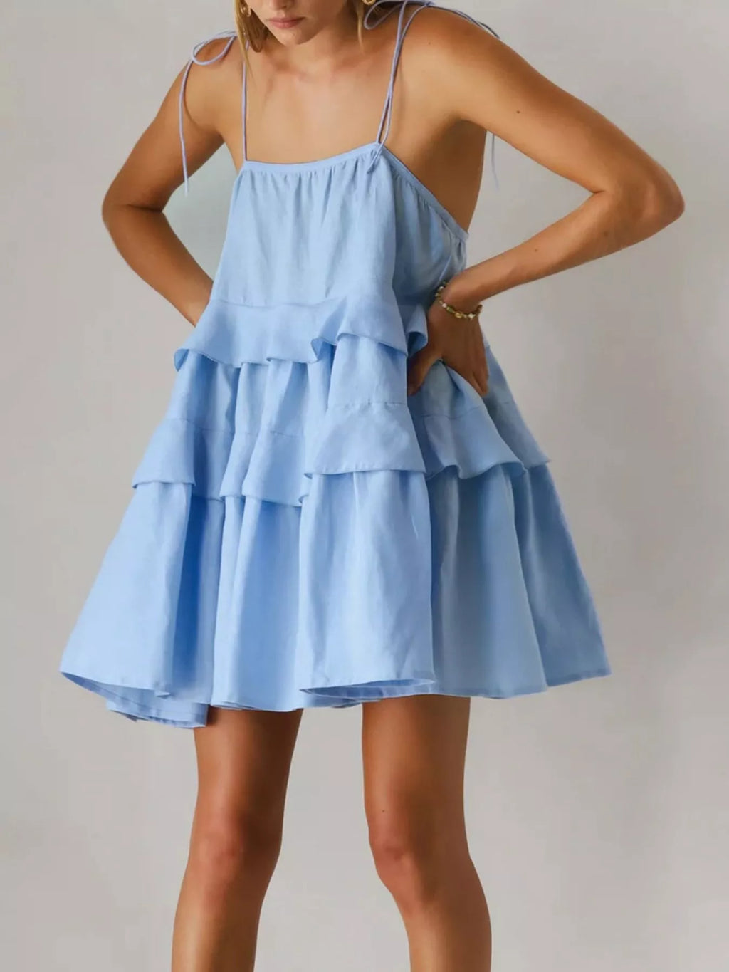 Ruffled Tie Shoulder Mini Dress
