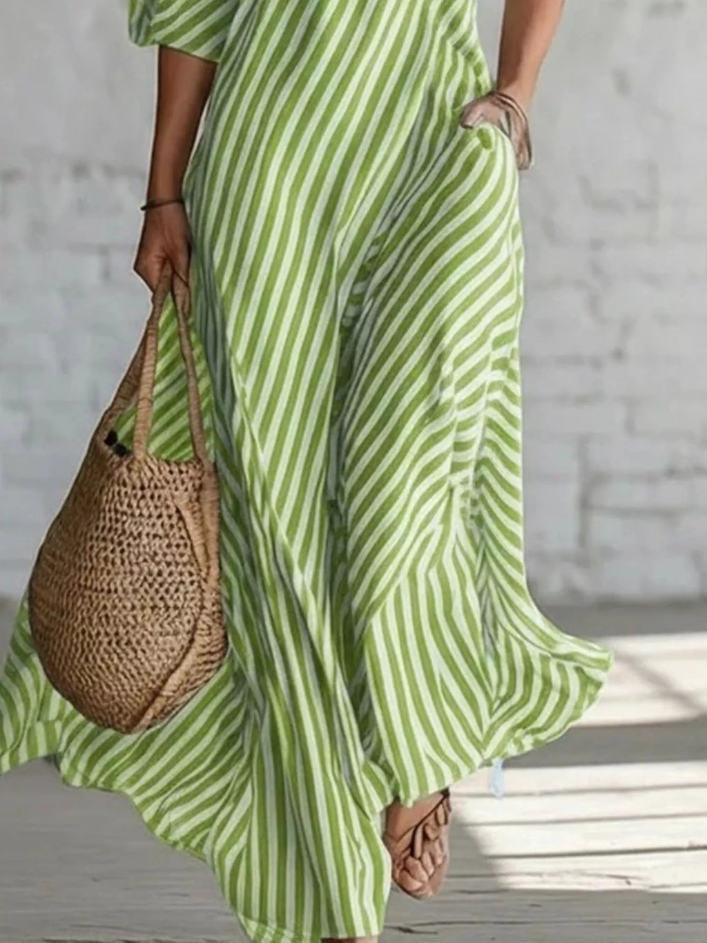 Full Size Striped One-Shoulder Casual Maxi Dress Plus Size