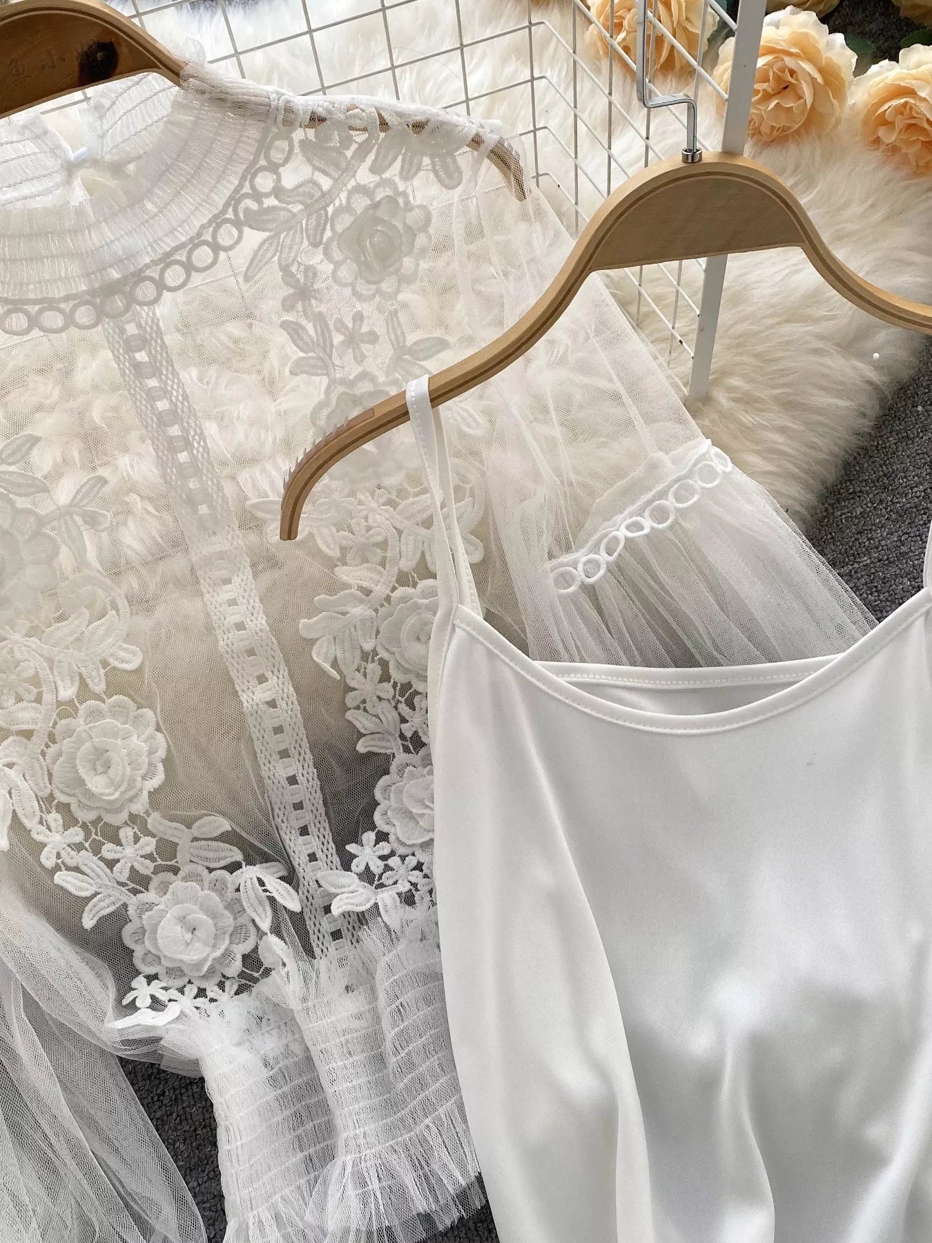Floral Lace Blouse & Cami Set