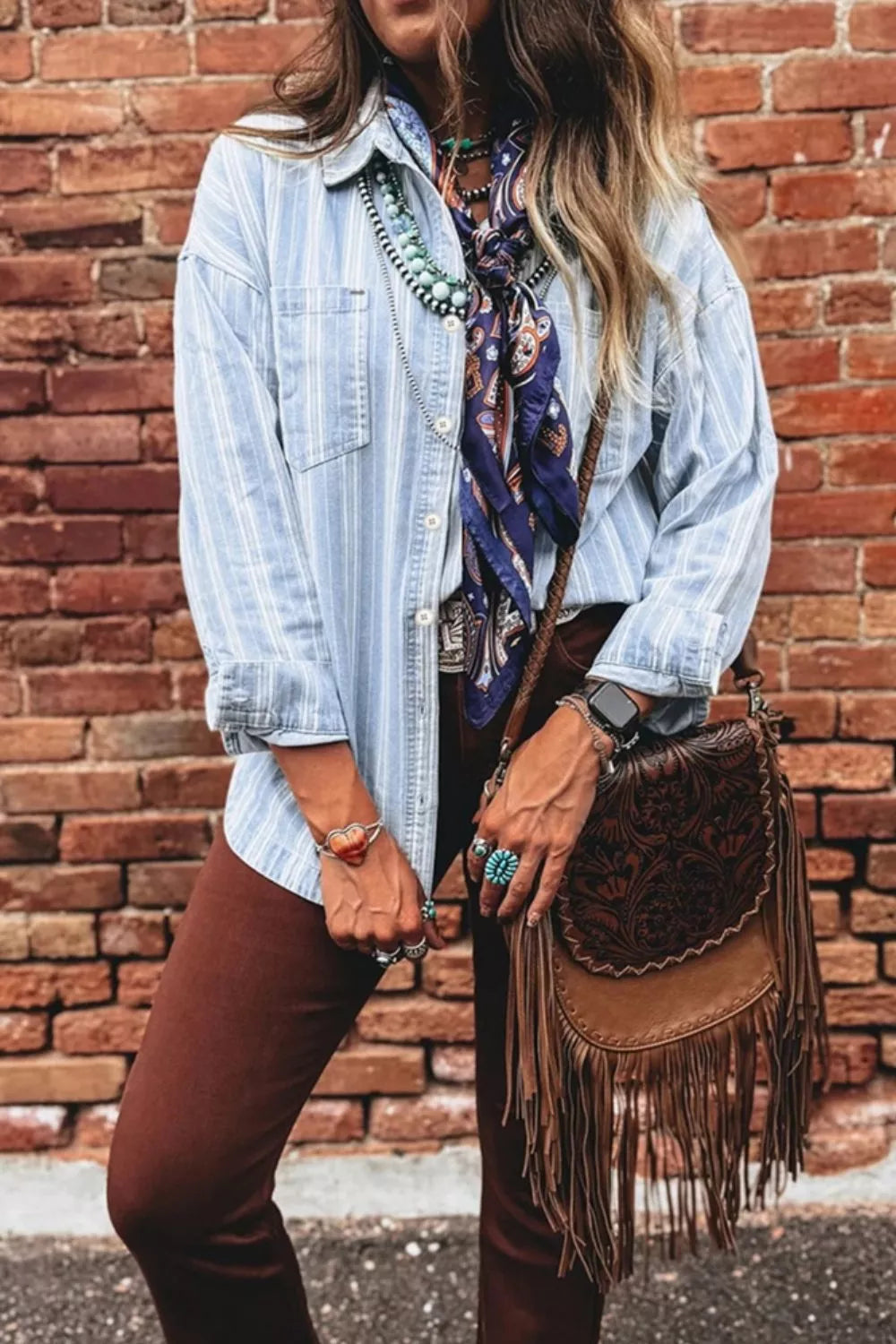 Stripe Boyfriend Chest Pocket Classic Denim Shacket