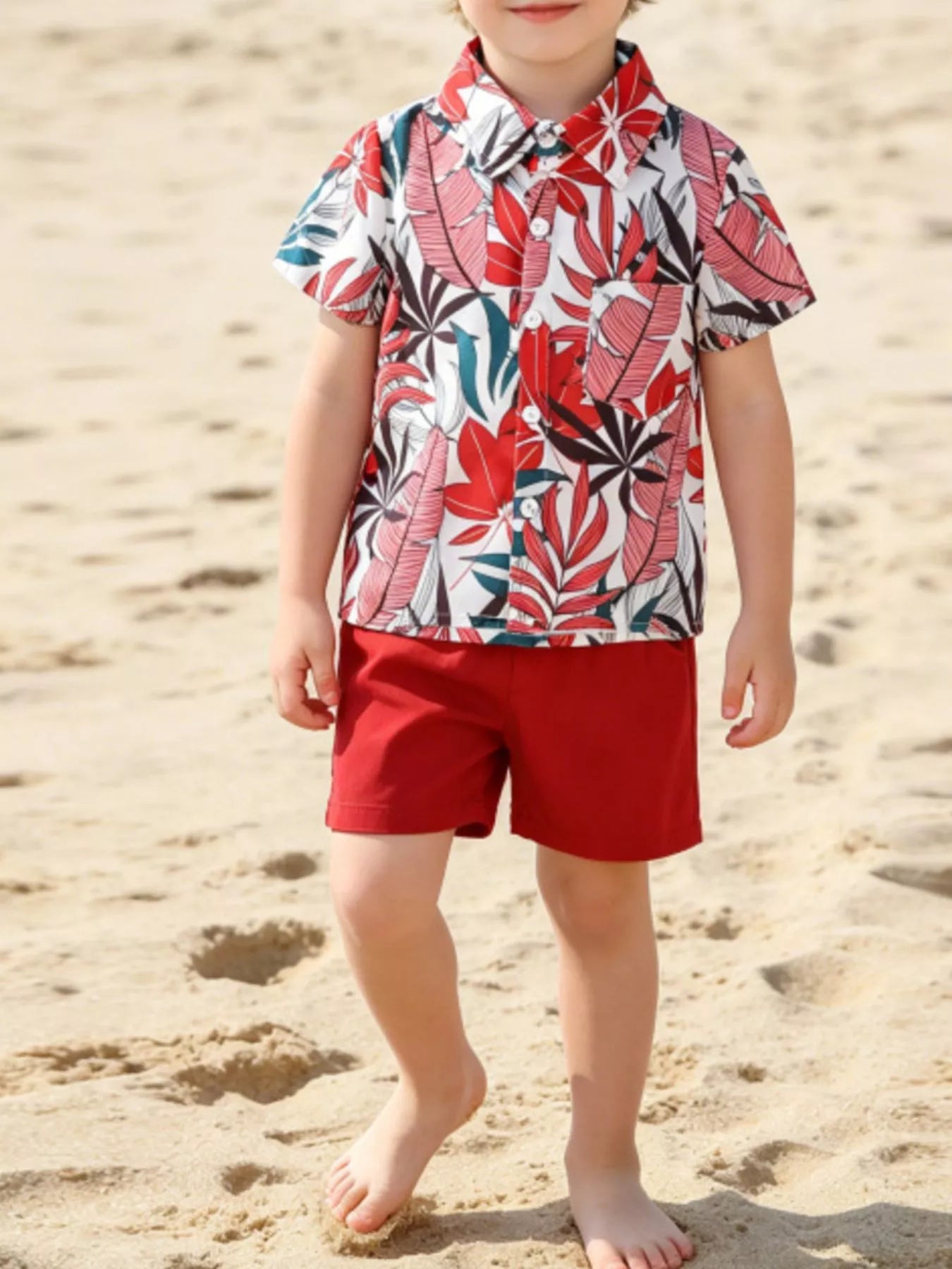 Children's Tropical Leaf Print Shirt & Shorts Set