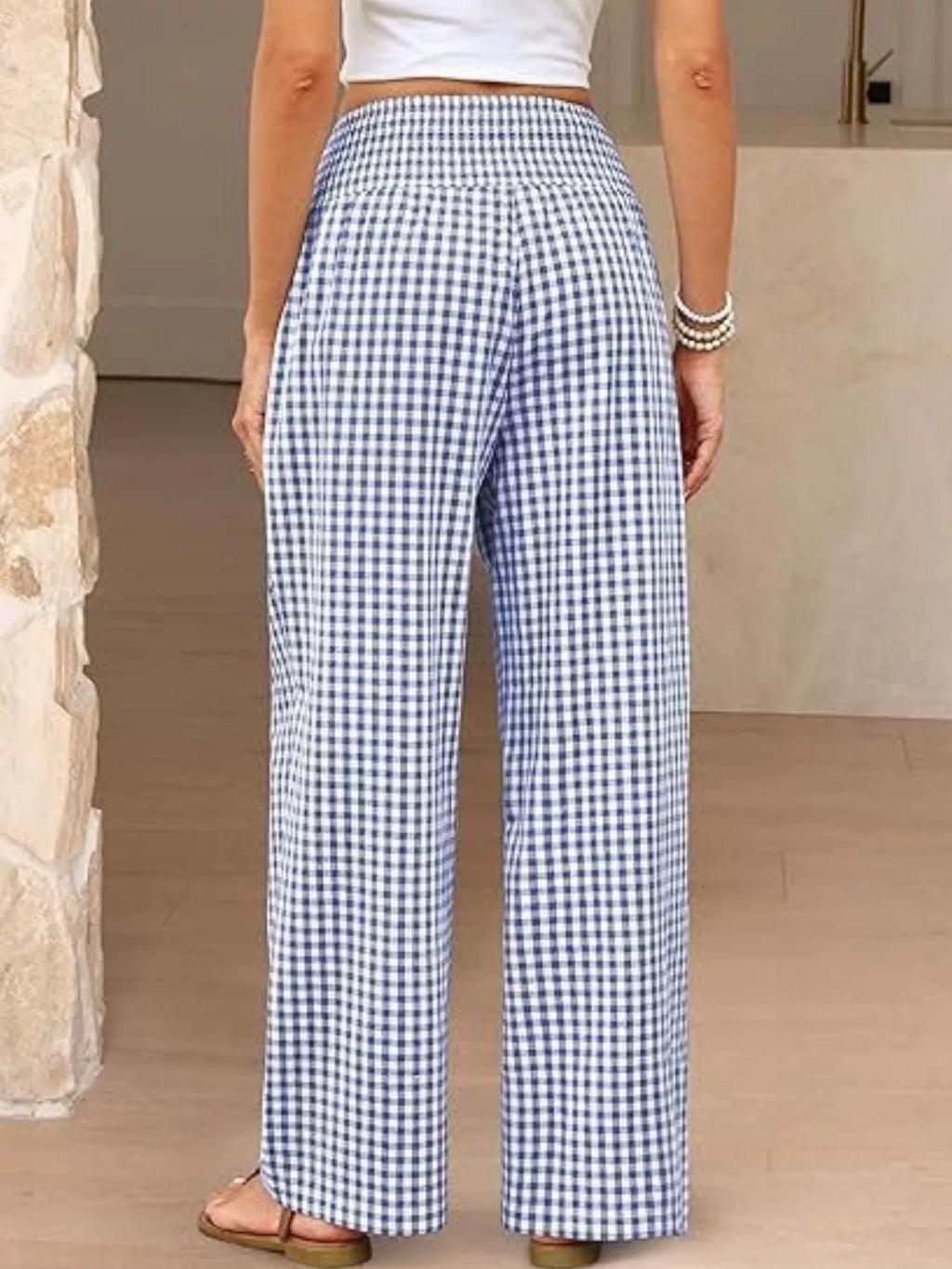 Gingham Wide-Leg Pants