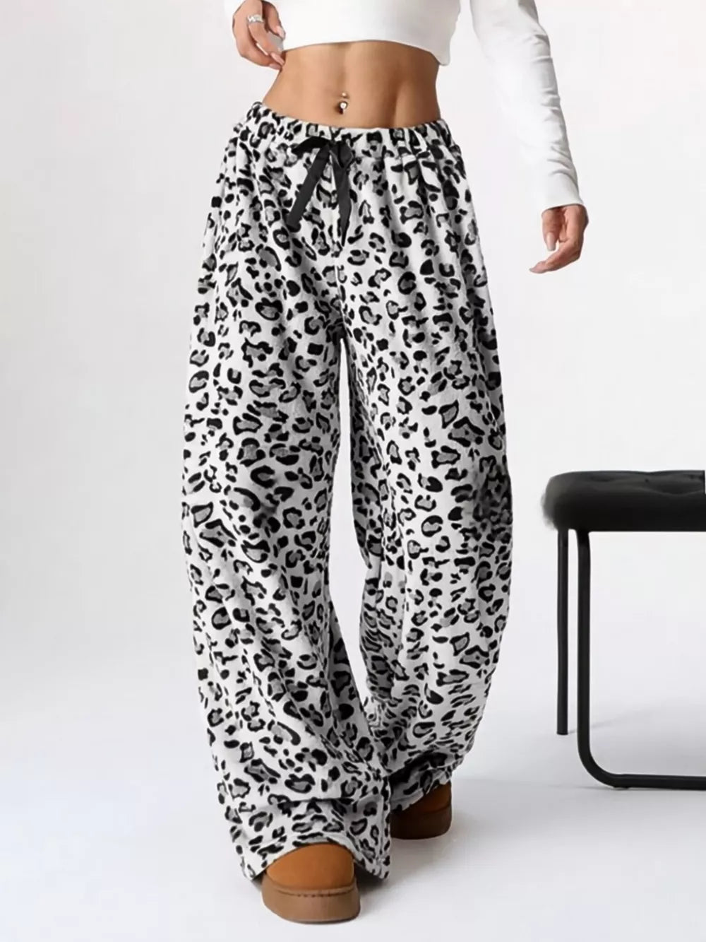 Leopard Wide Leg Plush Pants