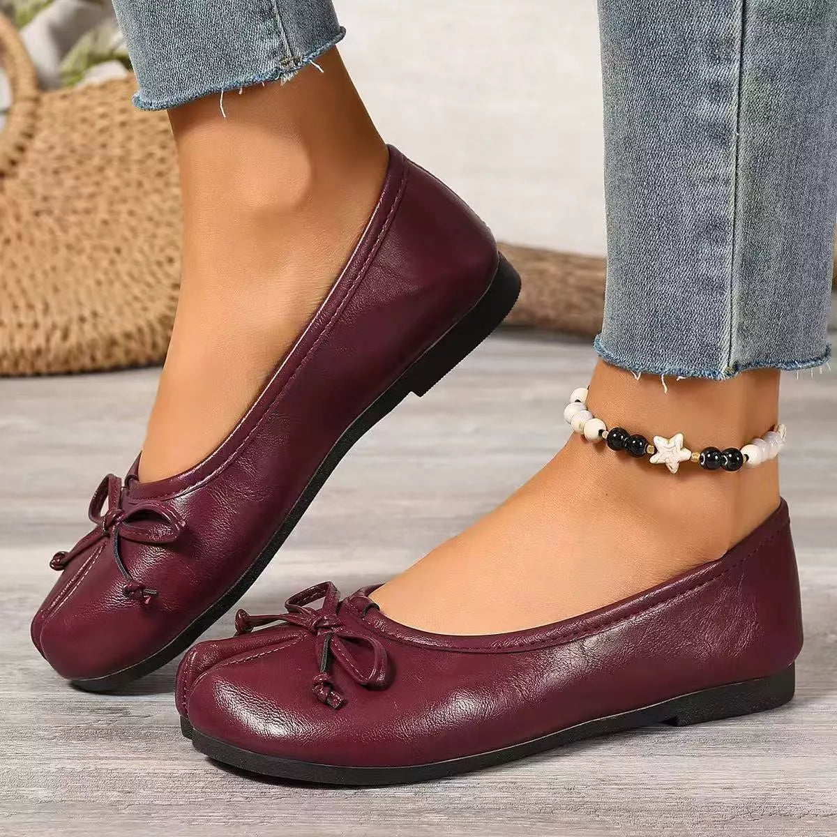 Bow Decor Split Toe Slip-Ons