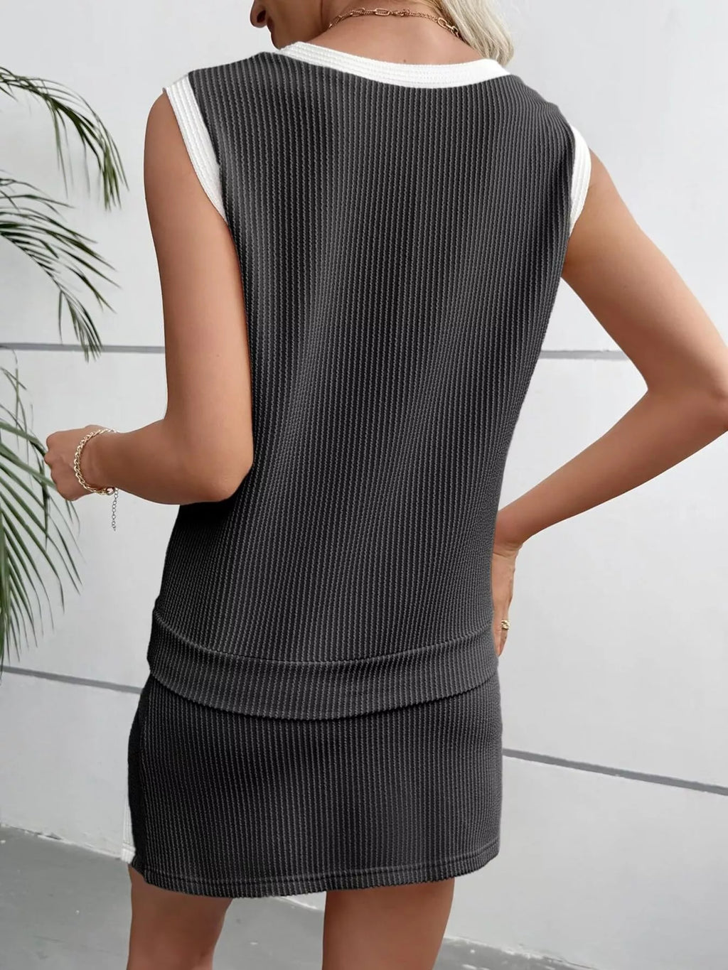 Ribbed Knit Sleeveless Top and Skort Set