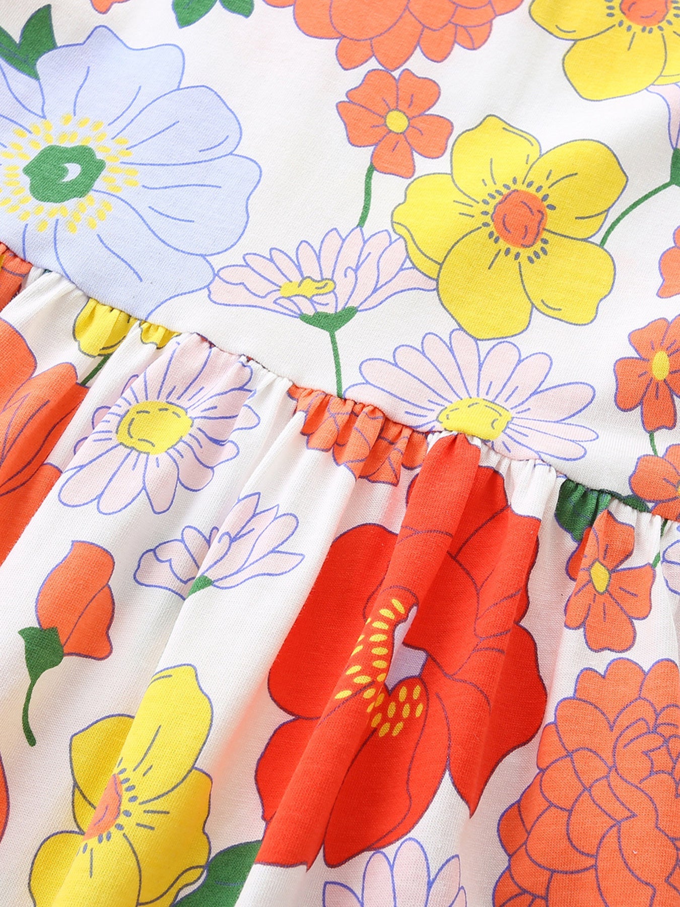 Children's Floral Print Ruffle Sleeve Casual Dress