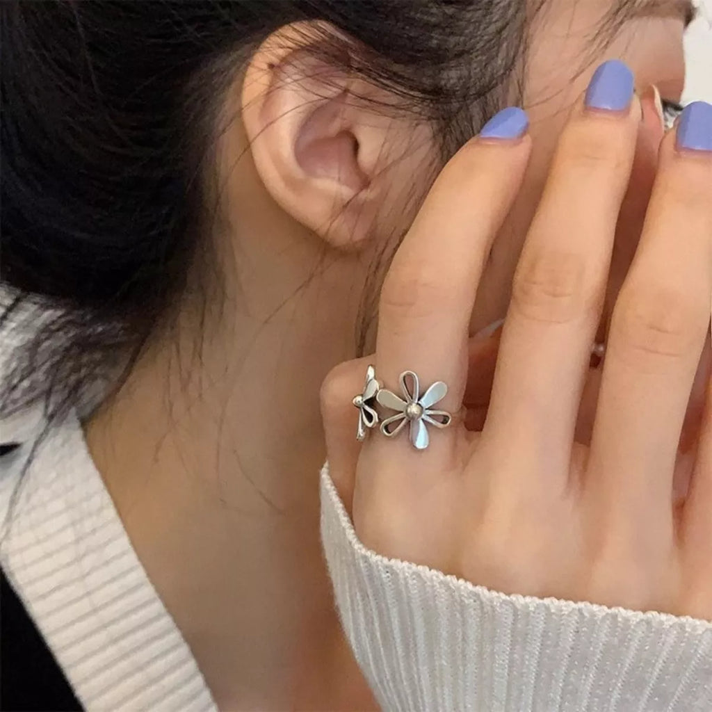 925 Sterling Silver Flower Open Ring