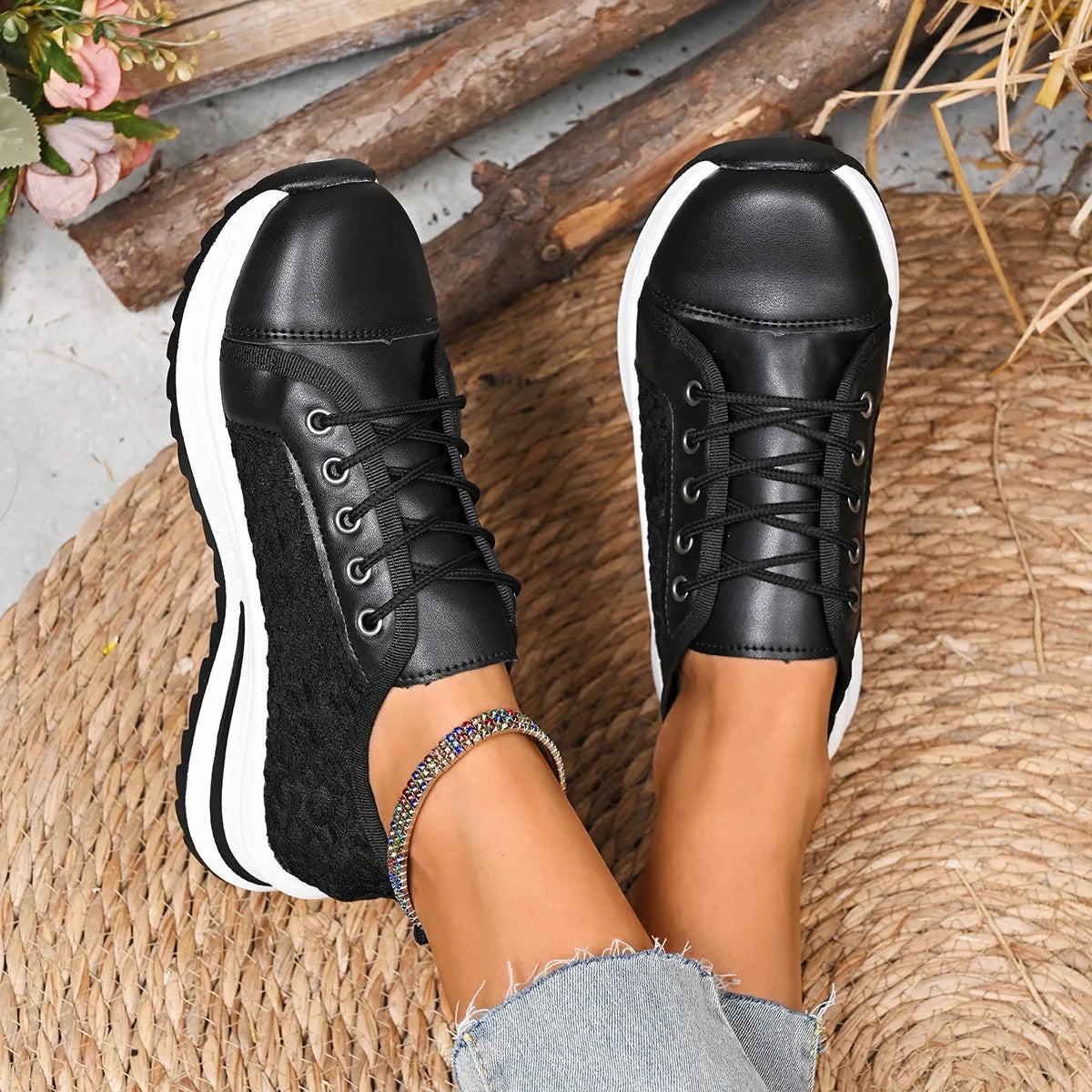 Lace-Up Platform Sneakers