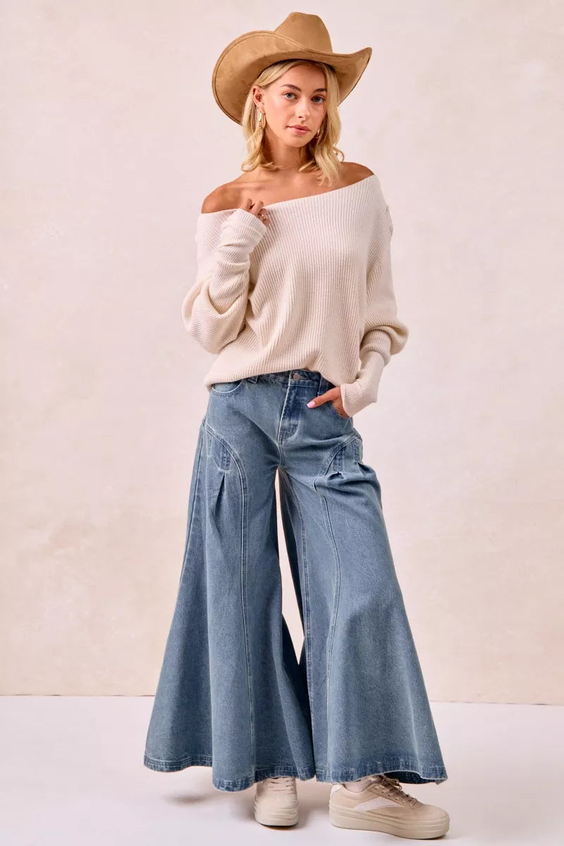 BiBi Waffle Knit Off Shoulder Top