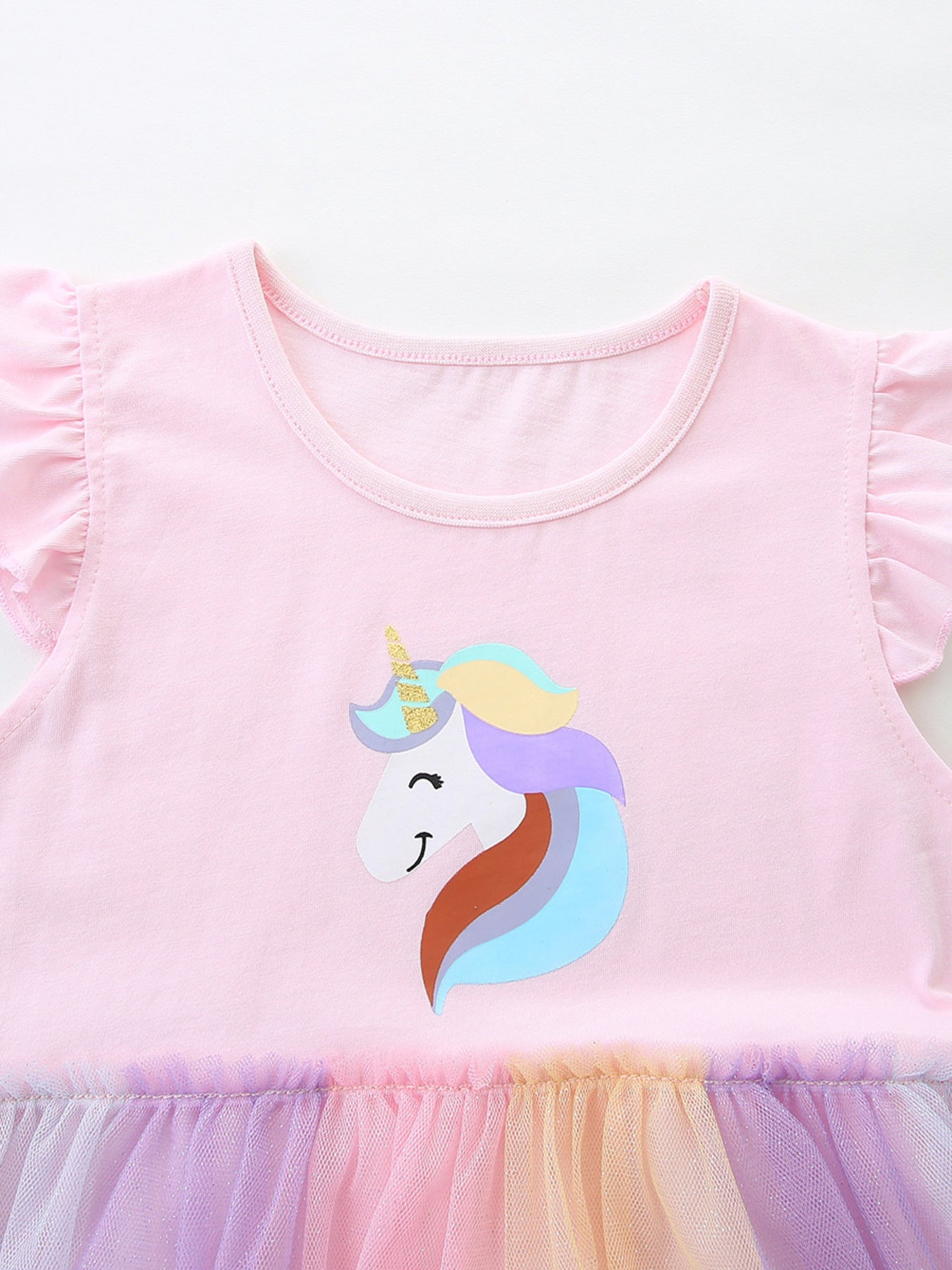Children's Unicorn Graphic Rainbow Tulle Dress