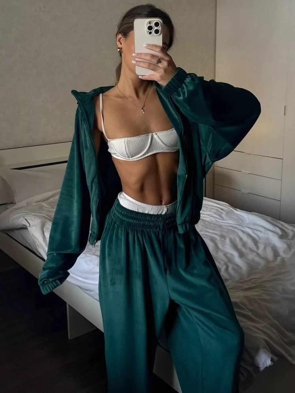 Zip Up Long Sleeve Outerwear and Pants Set