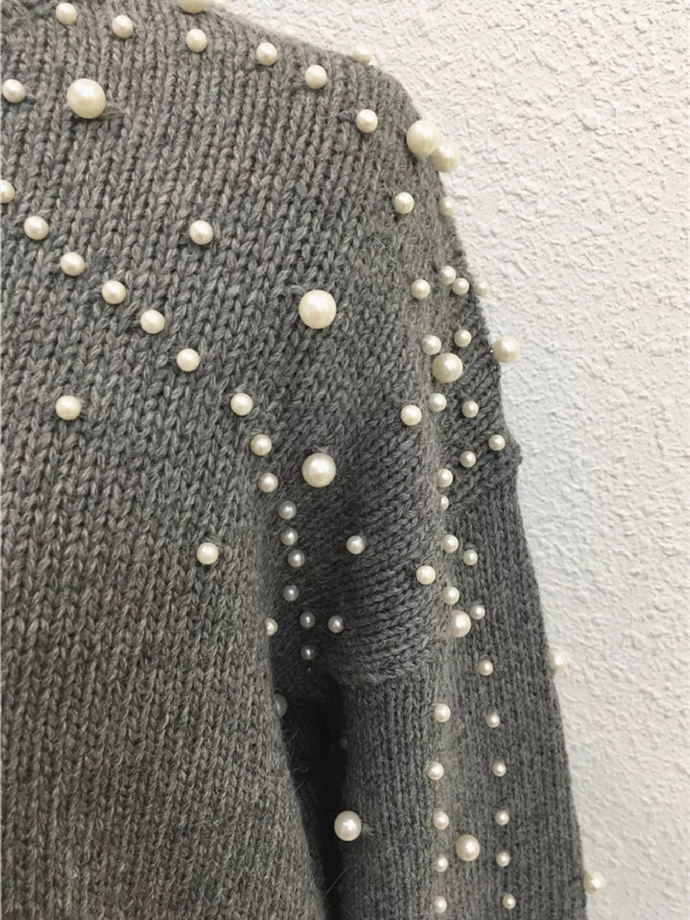 Pearl-Embellished Mock Neck Sweater
