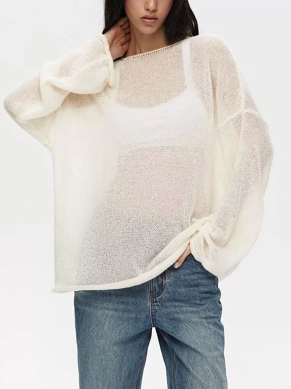 Boat Neck Dropped Shoulder Sweater