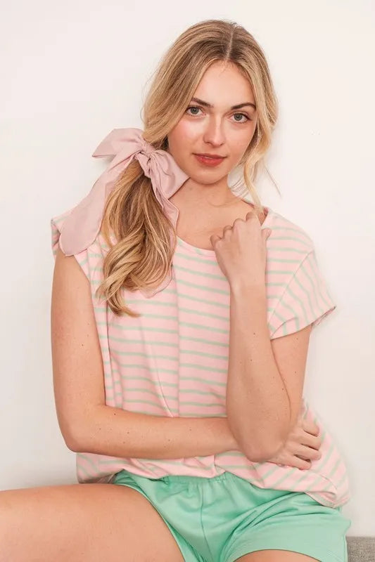 Lime 'N' Chili Striped Muscle Sleeve Top