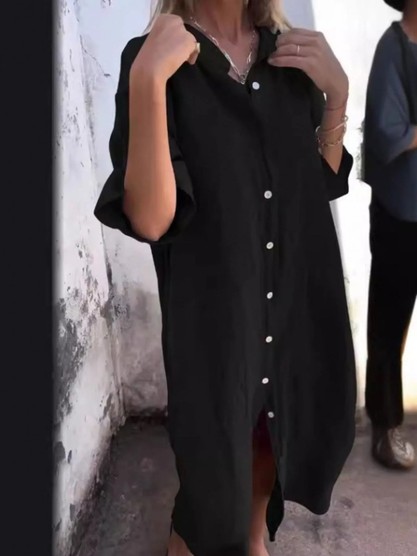 Full Size Casual Linen Button-Down Shirt Dress Plus Size