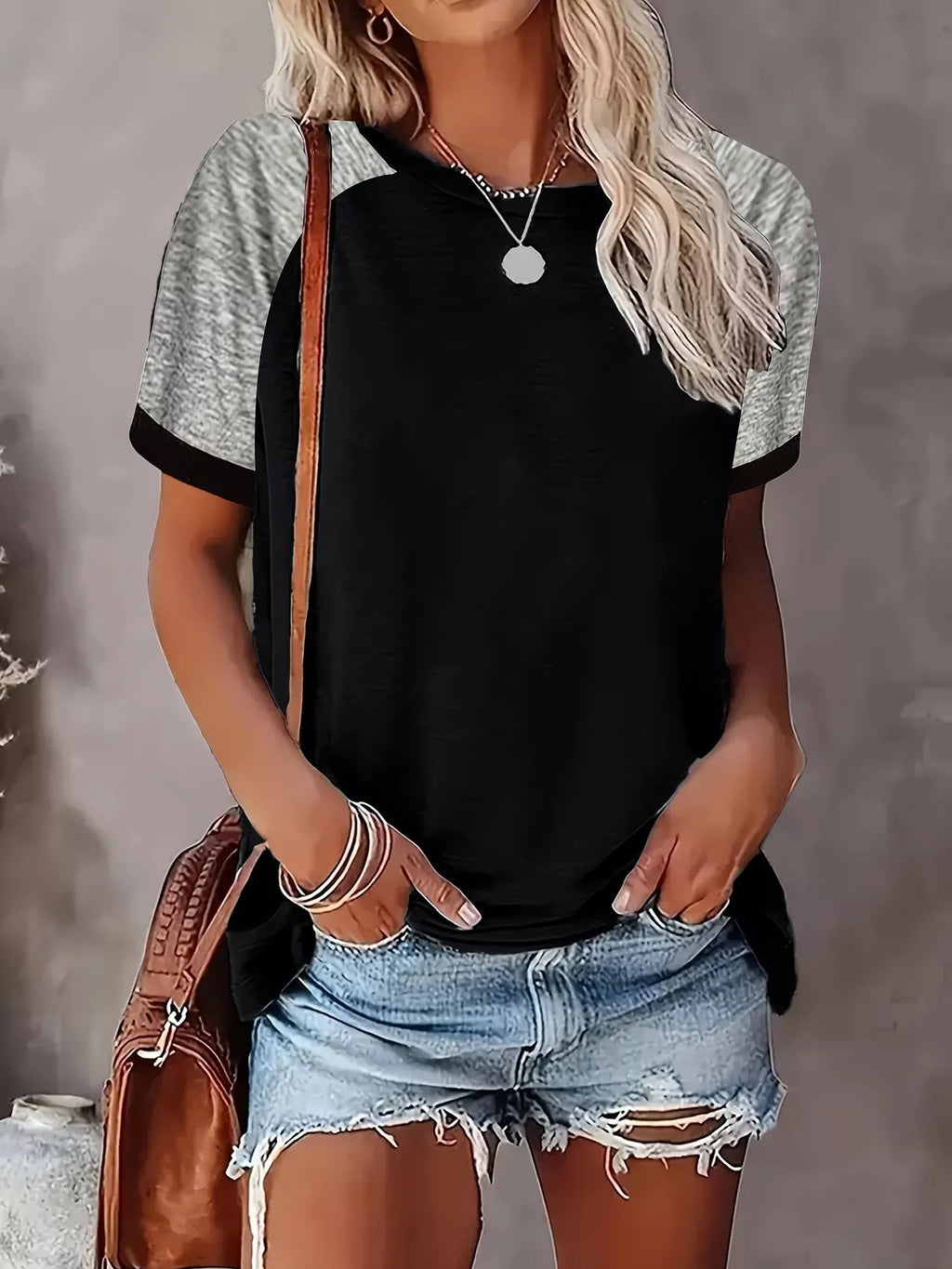 Plus Size Casual Color Block Raglan Sleeve T-Shirt