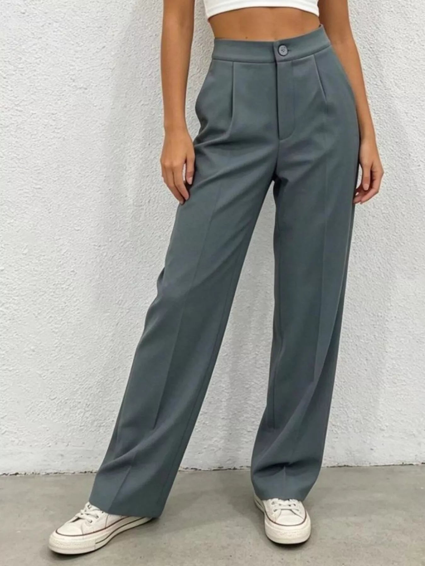 High Waist Wide Leg Pleated Pants