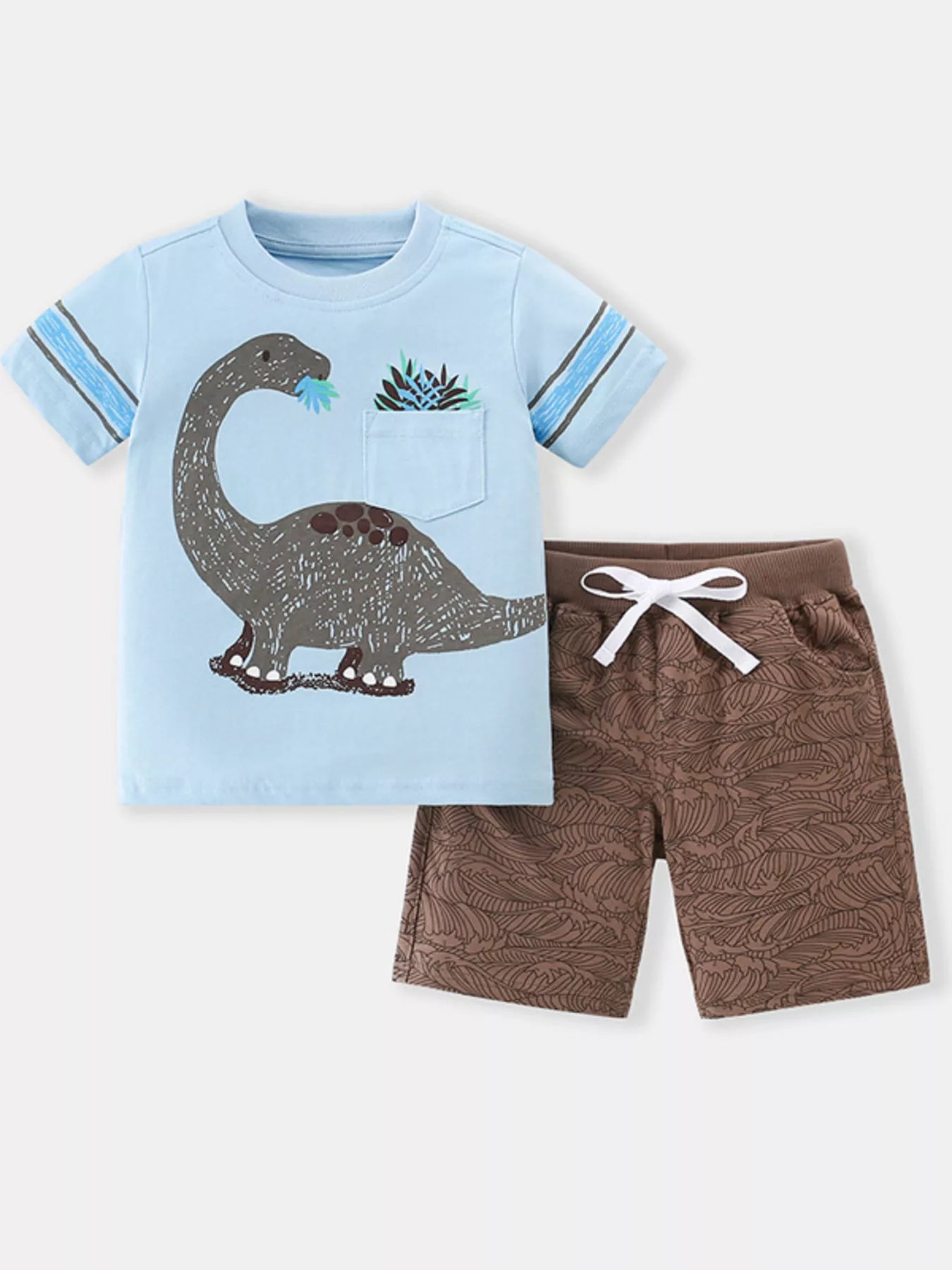 Children's Dinosaur Round Neck Top and Shorts Set