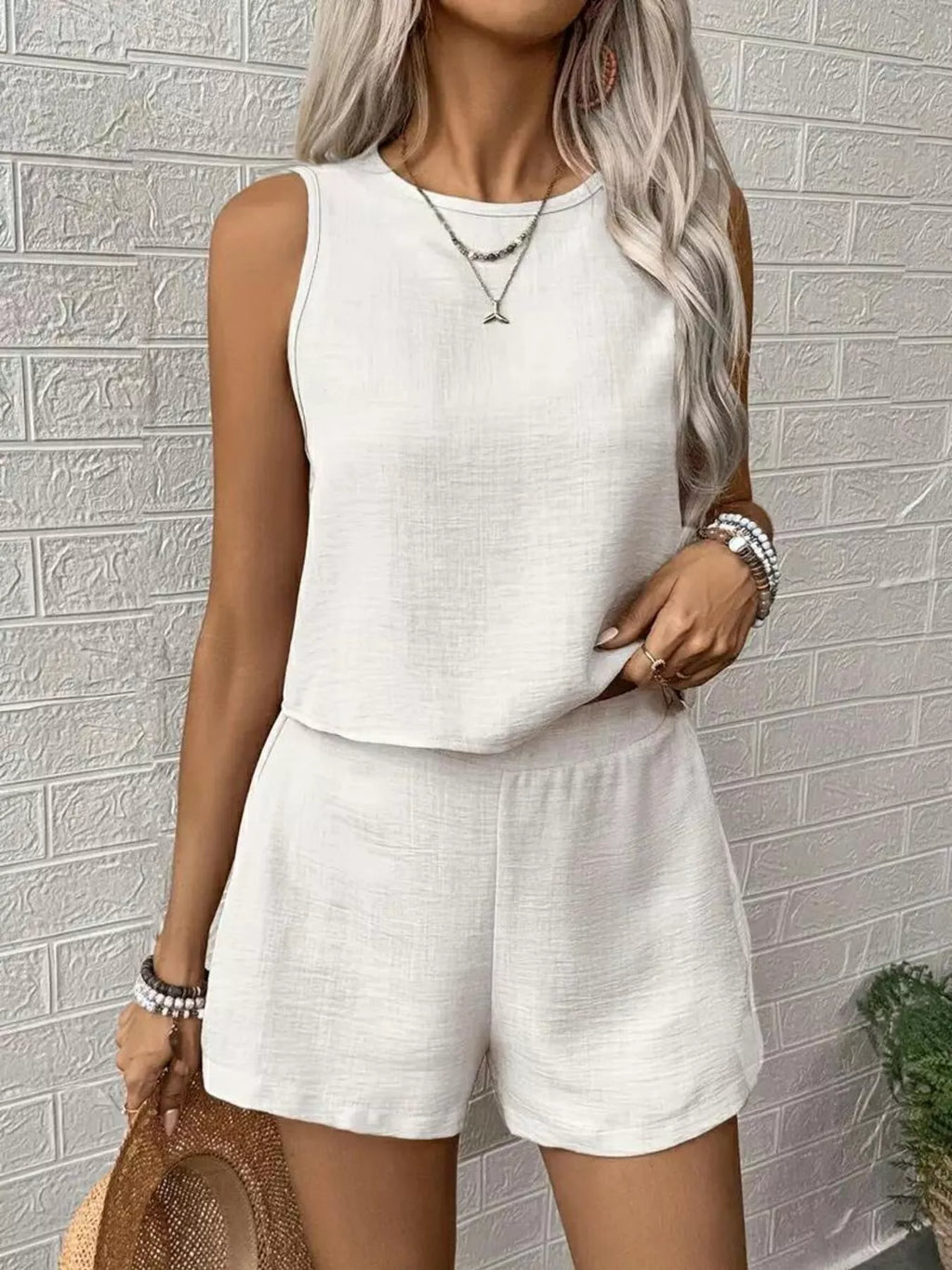 Round Neck Tank Top and Shorts Set