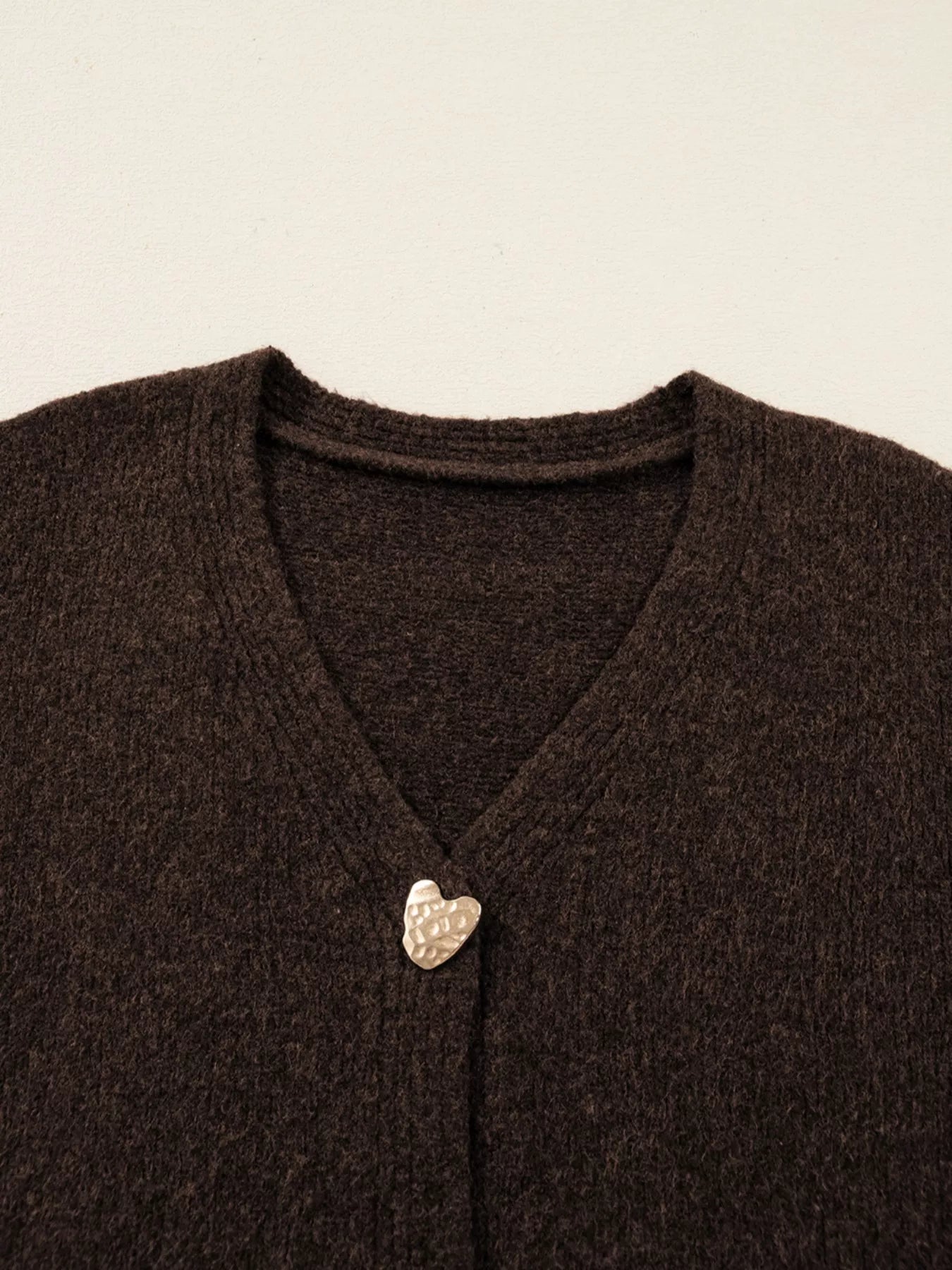 Heart Metal Button V Neck Cardigan Sweater