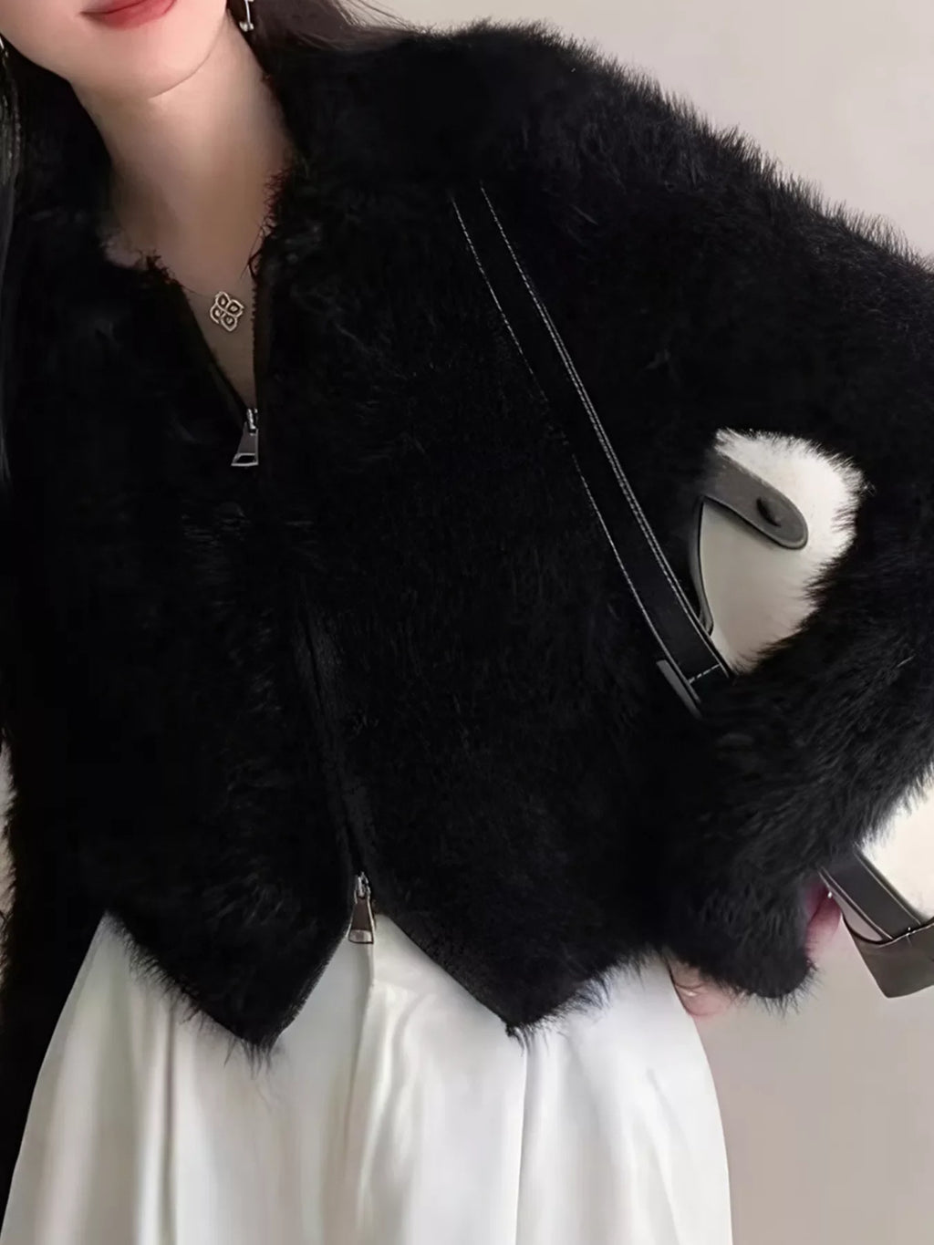 Fluffy Knit Zip-Up Outerwear