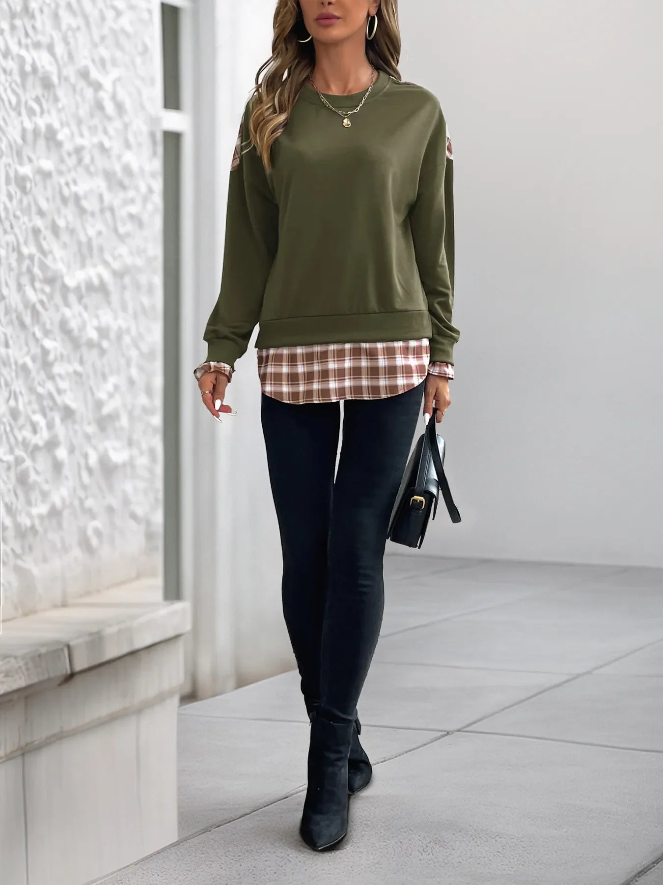 Plaid Long Sleeve Sweatshirt