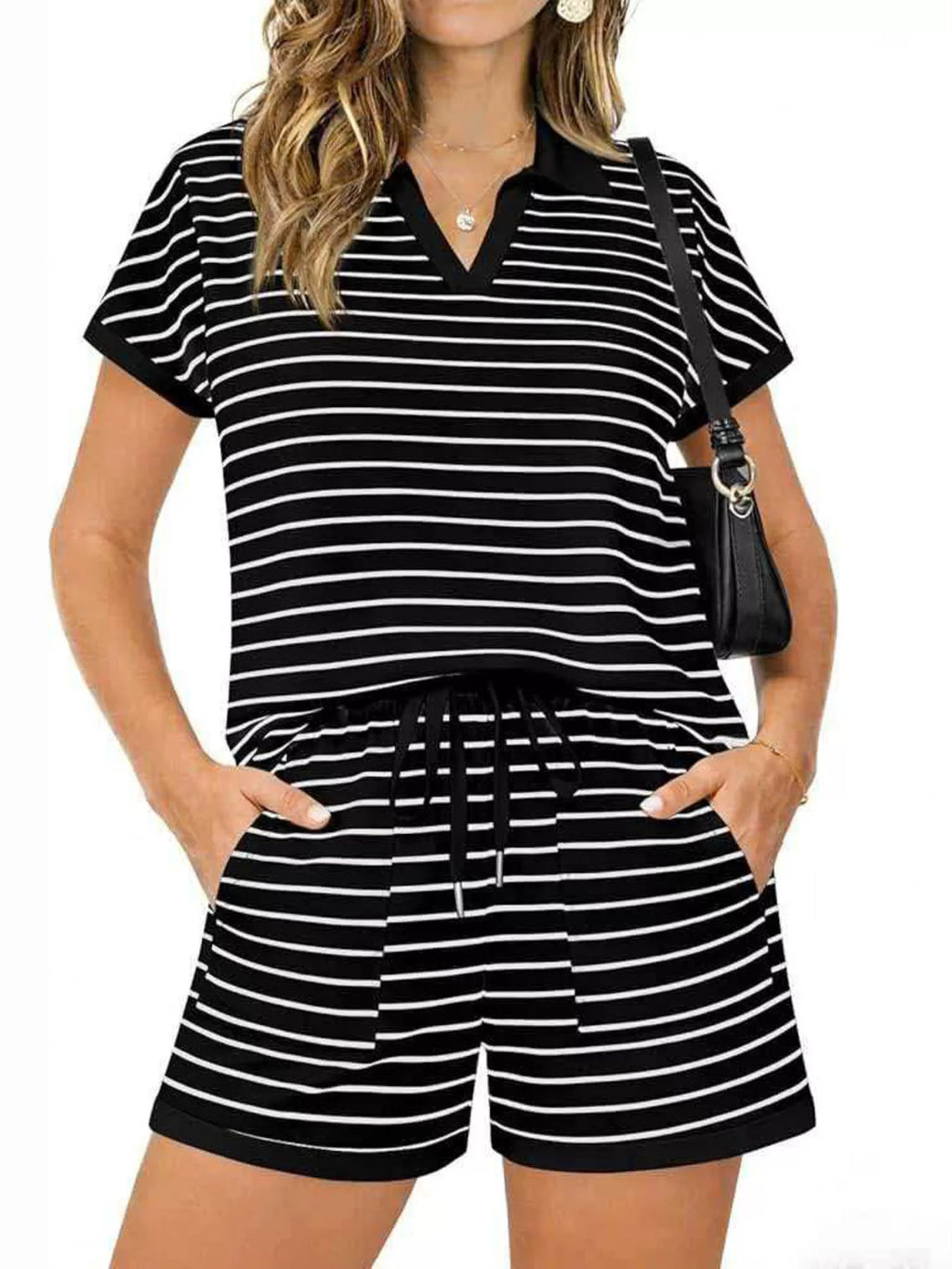 Striped Short Sleeve Polo and Shorts Set